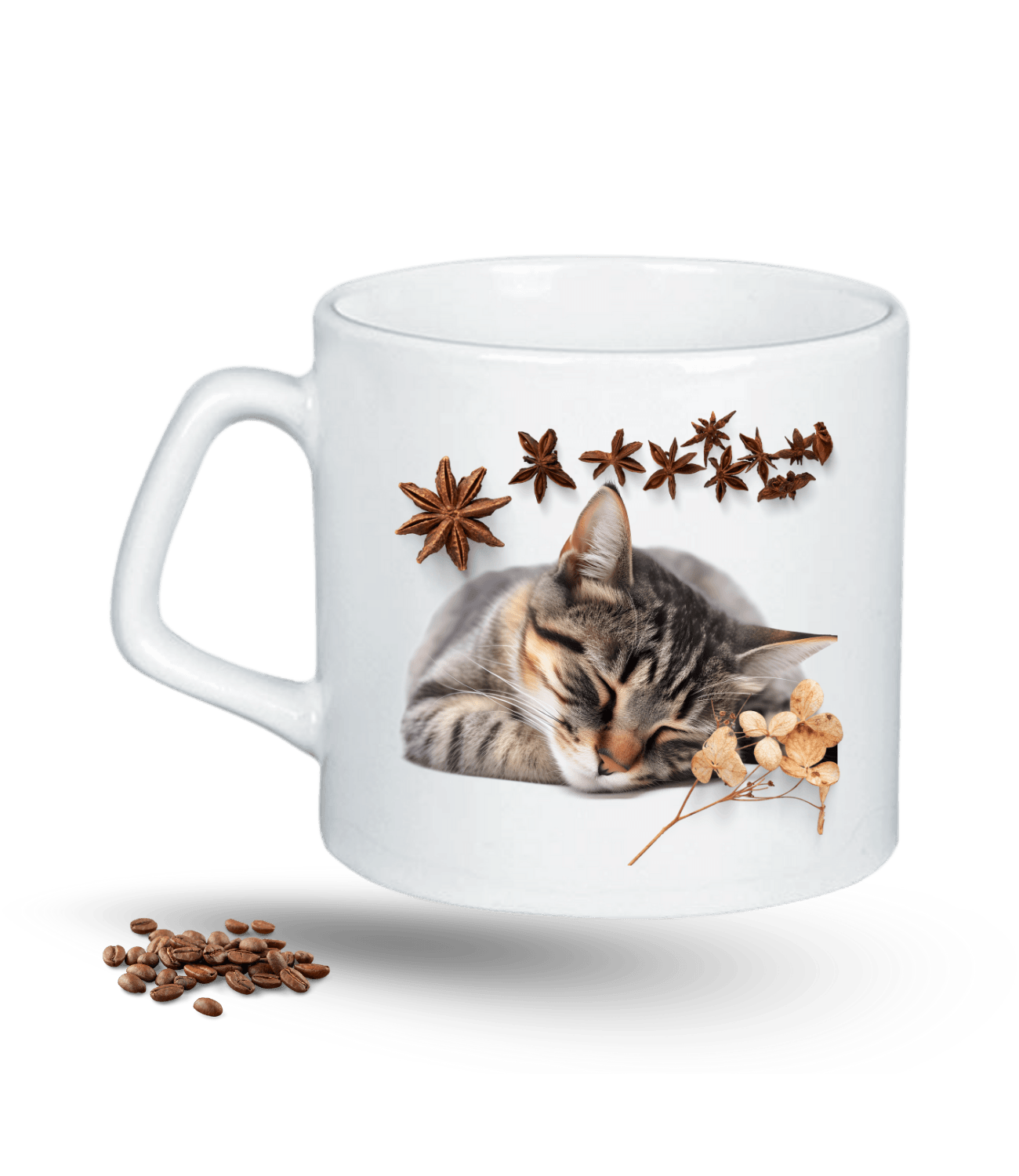 Uykucu Kedi Temalı Kedi Sever Baskılı Porselen Afilli Kupa Bardak