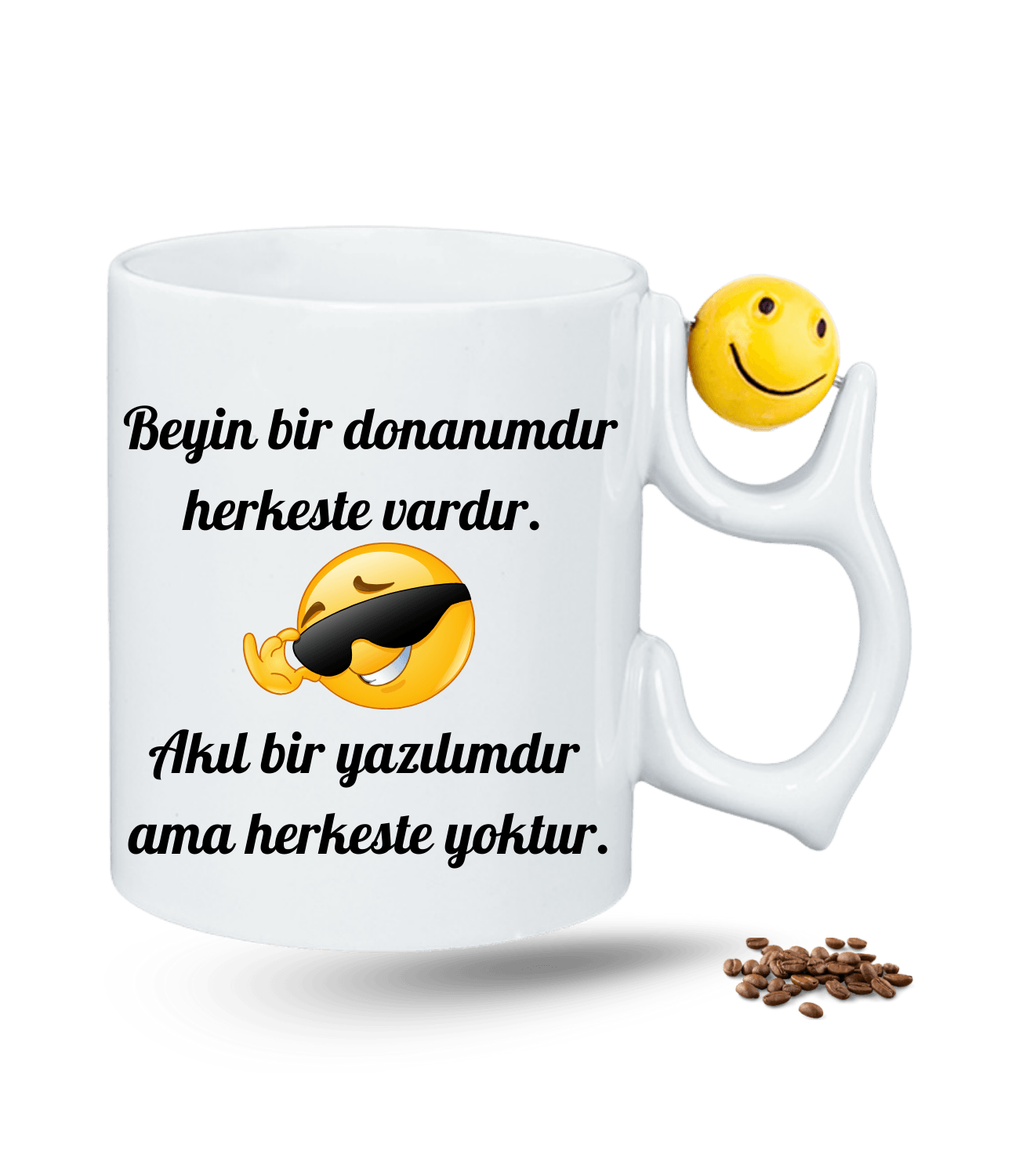 Beyin Bir Donanımdır Baskılı Emoji Dönen Toplu Kupa Bardak Çay Kahve Fincanı