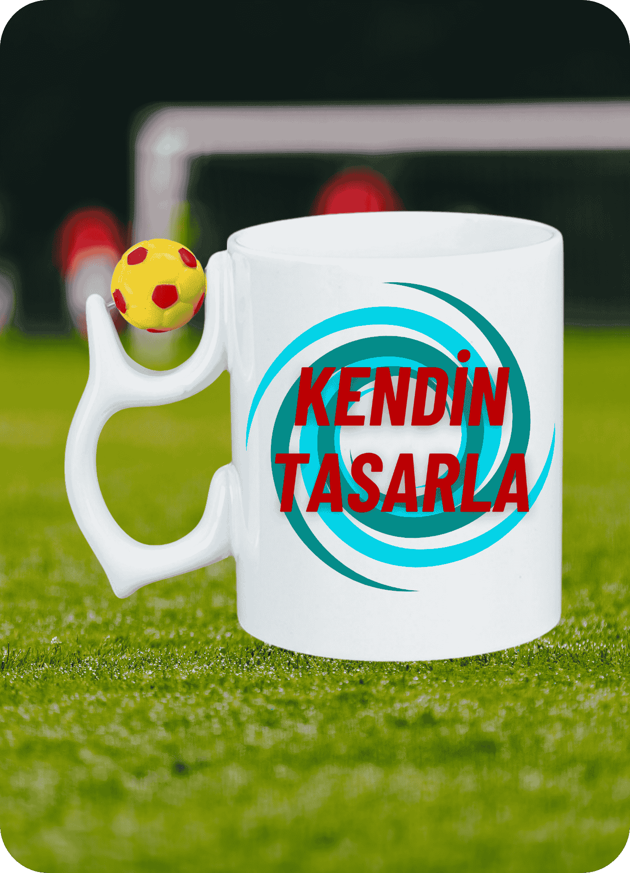 Sarı Kırmızı Futbol Toplu Kişiye Özel İsimli Resimli Kupa Bardak Çay Kahve Fincanı