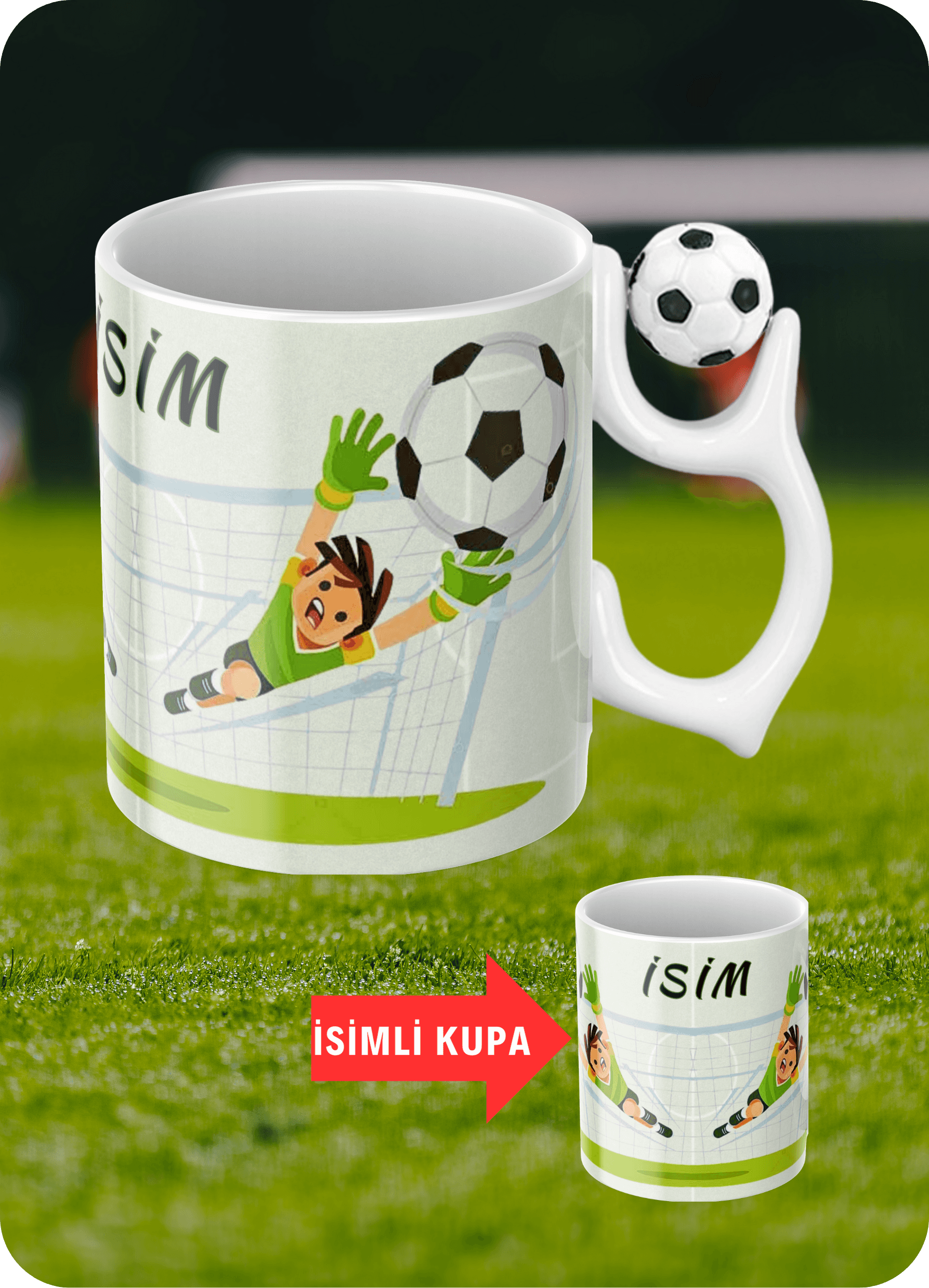 Futbol Toplu Kaleci Temalı İsimli Taraftar Kupa Bardak Çay Kahve Fincanı-2