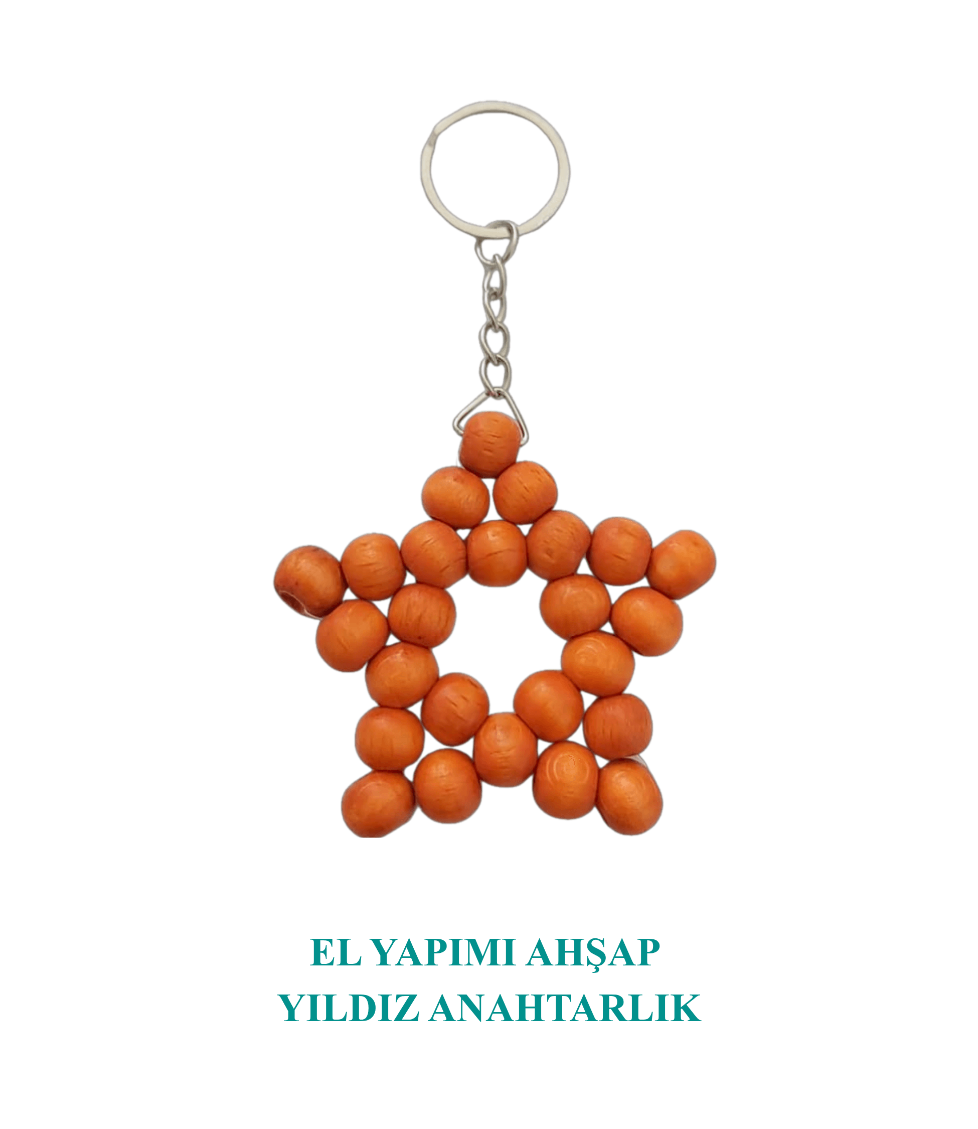 El Yapımı Yıldız Ahşap Anahtarlık Natural Turuncu