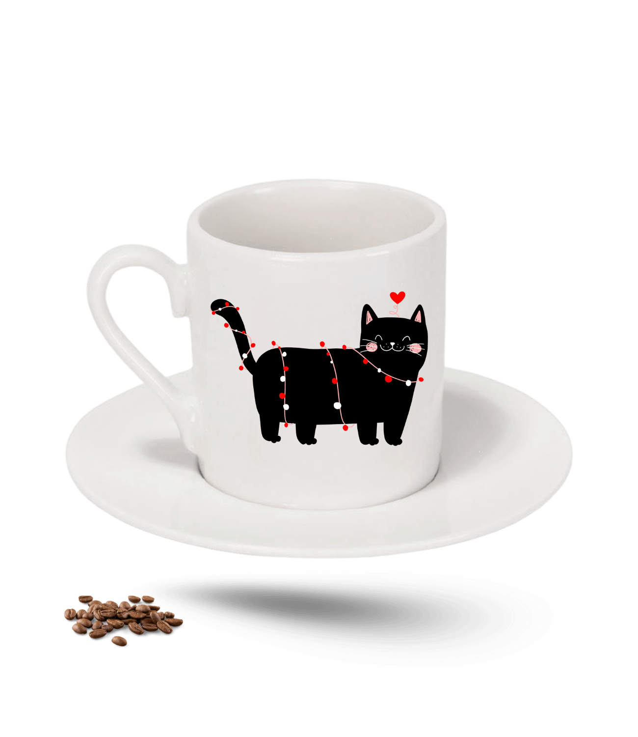 Partici Kedi Temalı Kedi Sever Baskılı Porselen Türk Kahvesi Fincanı Tekli