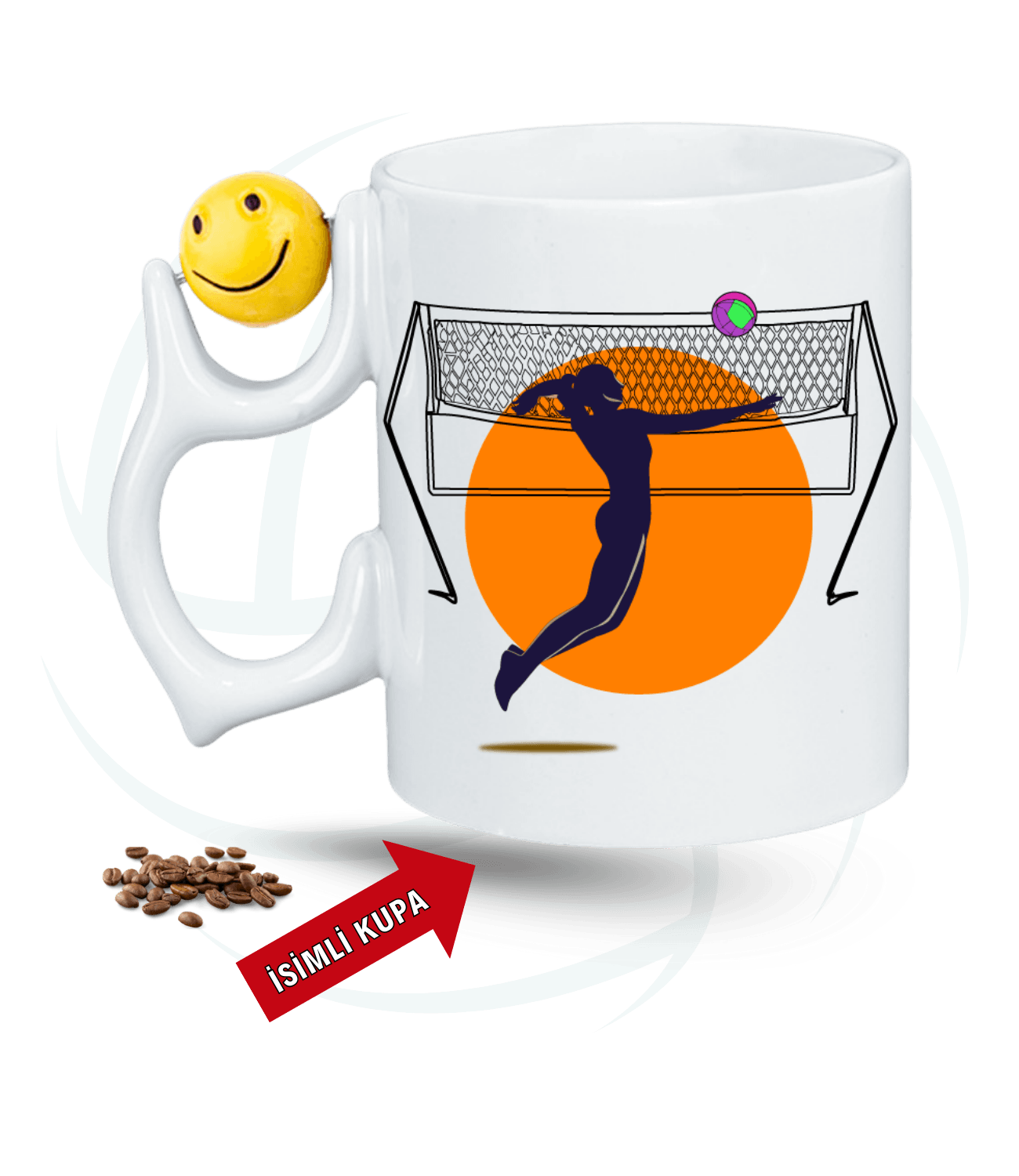 Voleybol Temalı Smaç Kadın Oyuncu Baskı Emoji Kupa + Baskılı Pamuklu Tişört Kombin