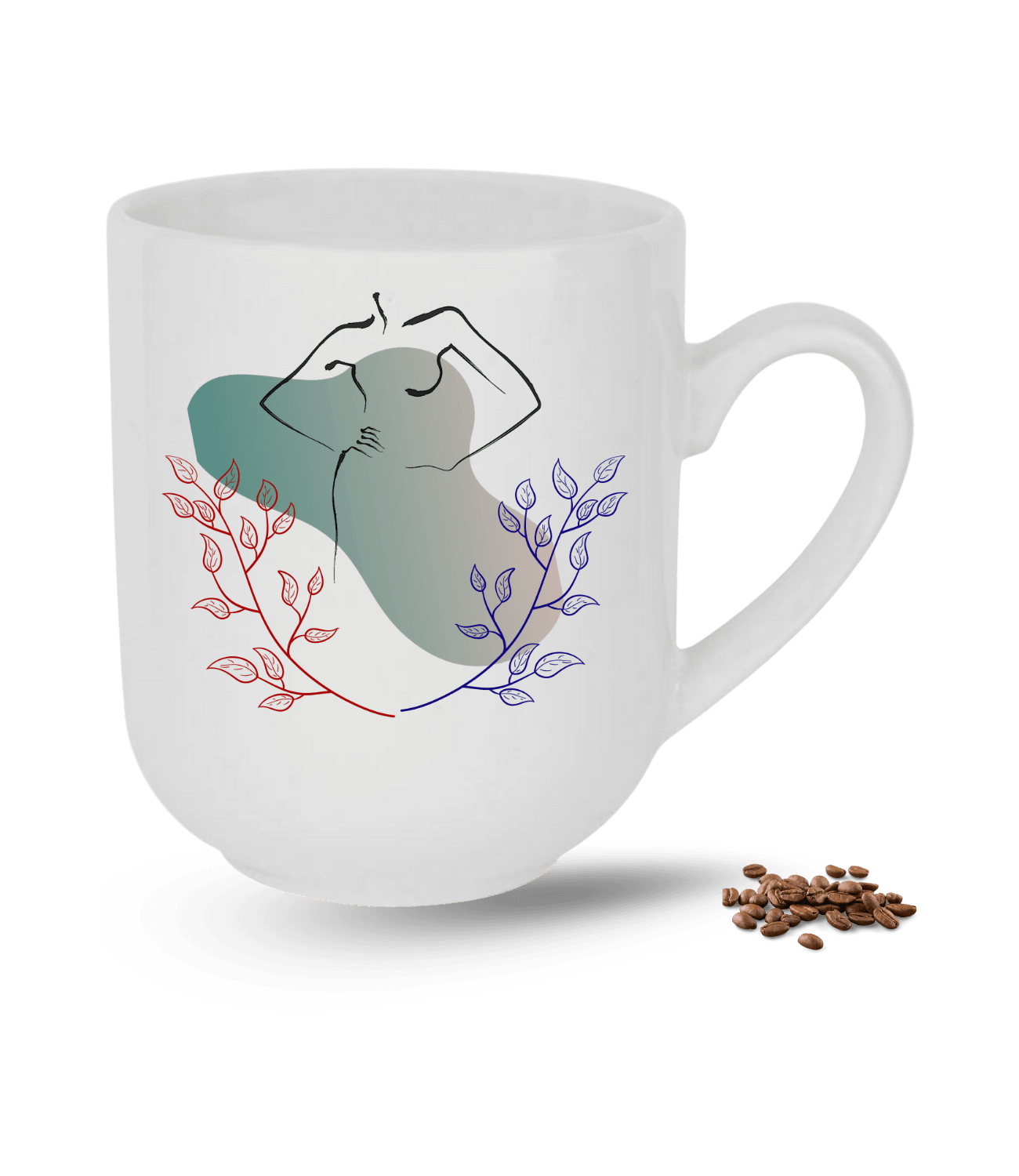 Sluet Temalı Modern Kadın Baskılı Elit Lüx Porselen Kupa Bardak