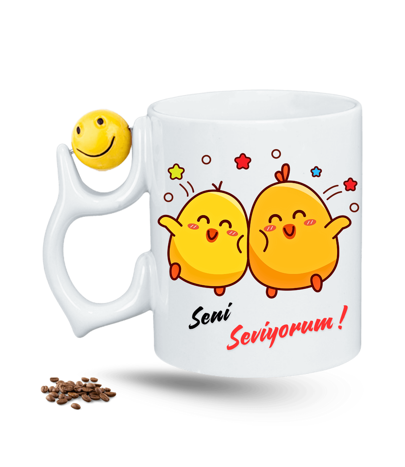 Seni Seviyorum Figür Baskılı Emoji Dönen Toplu Kupa Bardak Çay Kahve Fincanı