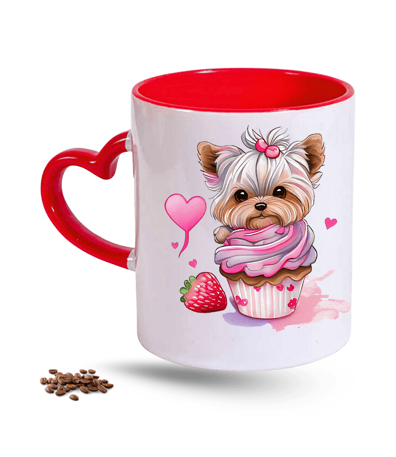 Terrier Cute Köpek Sever Baskılı Kırmızı Kalpli Porselen Kupa Bardak
