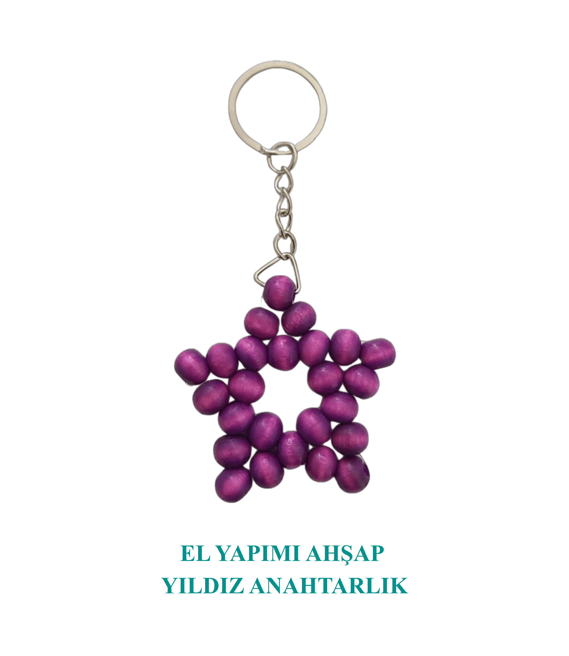 El Yapımı Yıldız Ahşap Anahtarlık Natural Mor