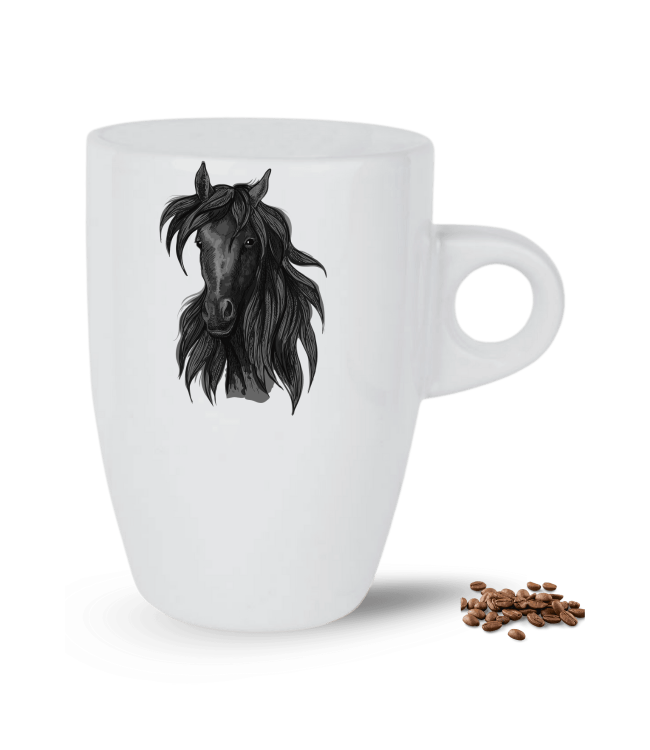 Kara Kalem At Temalı At Sever Baskılı Porselen Latte Kupa Bardak