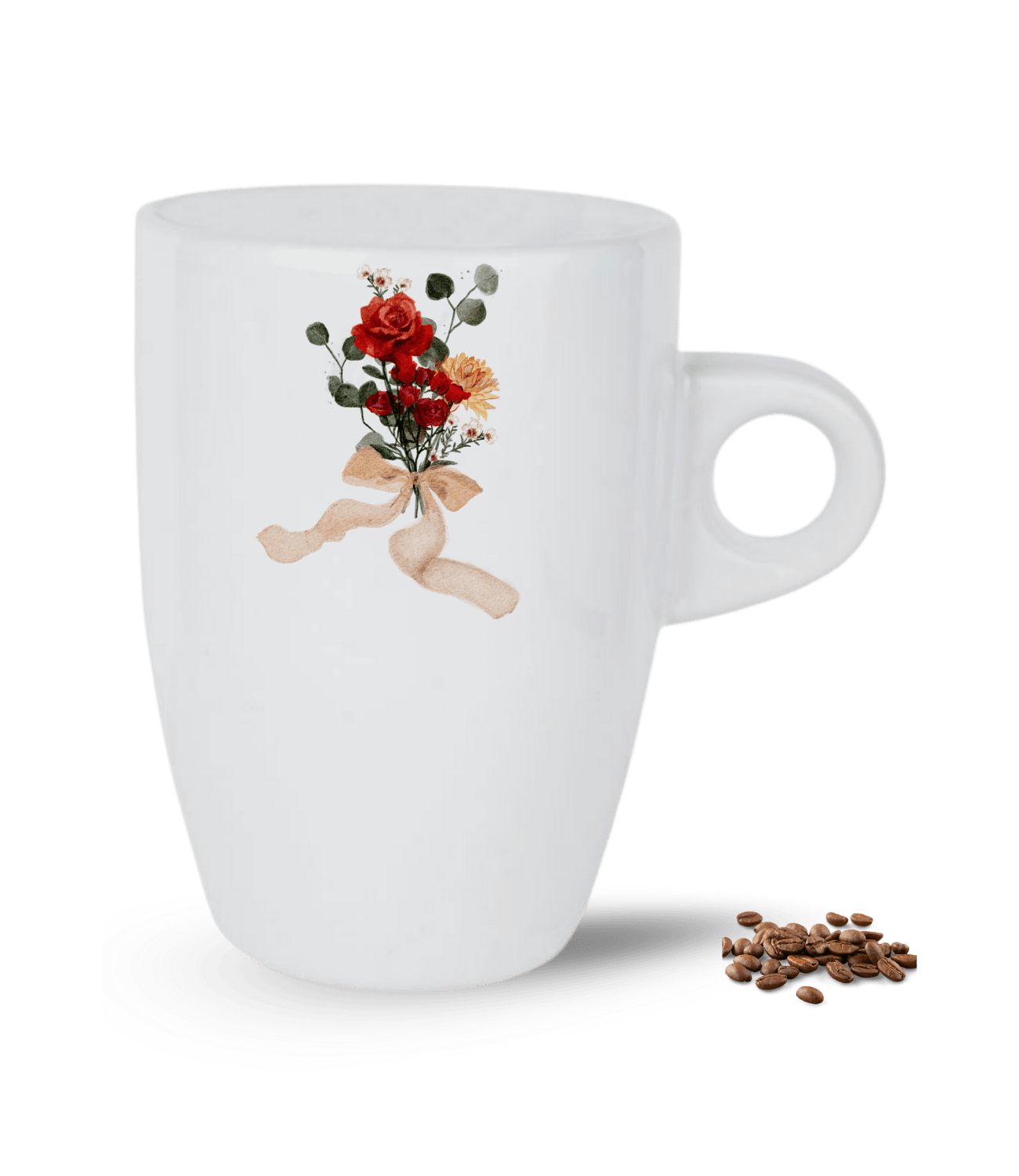 Sevgi Temalı Gül Buketi Baskılı Porselen Latte Kupa Bardak