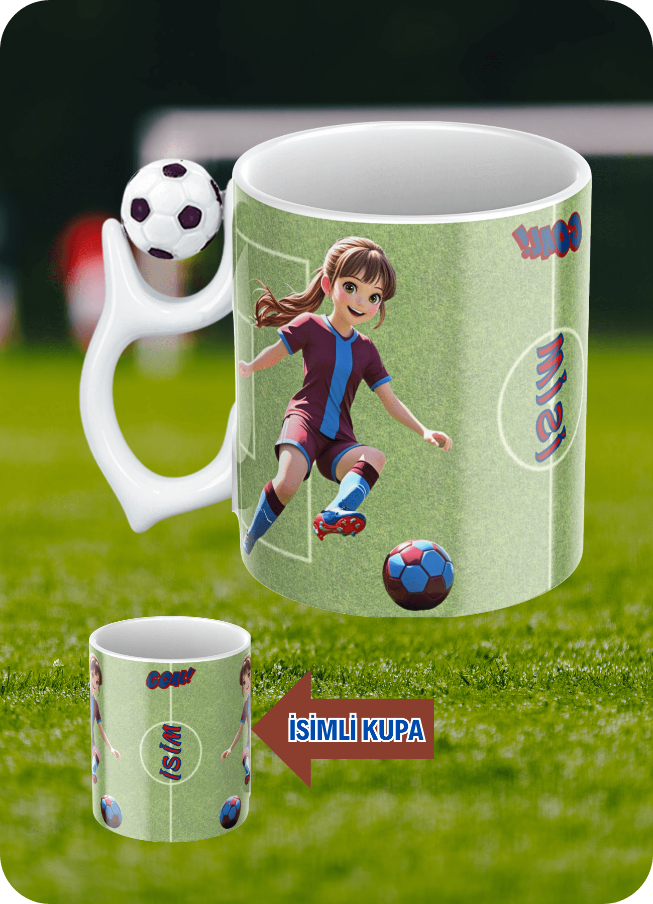 Futbol Toplu Bordo Mavili Formalı Kadın Futbolcu İsimli Taraftar Kupa Bardak Çay Kahve Fincanı
