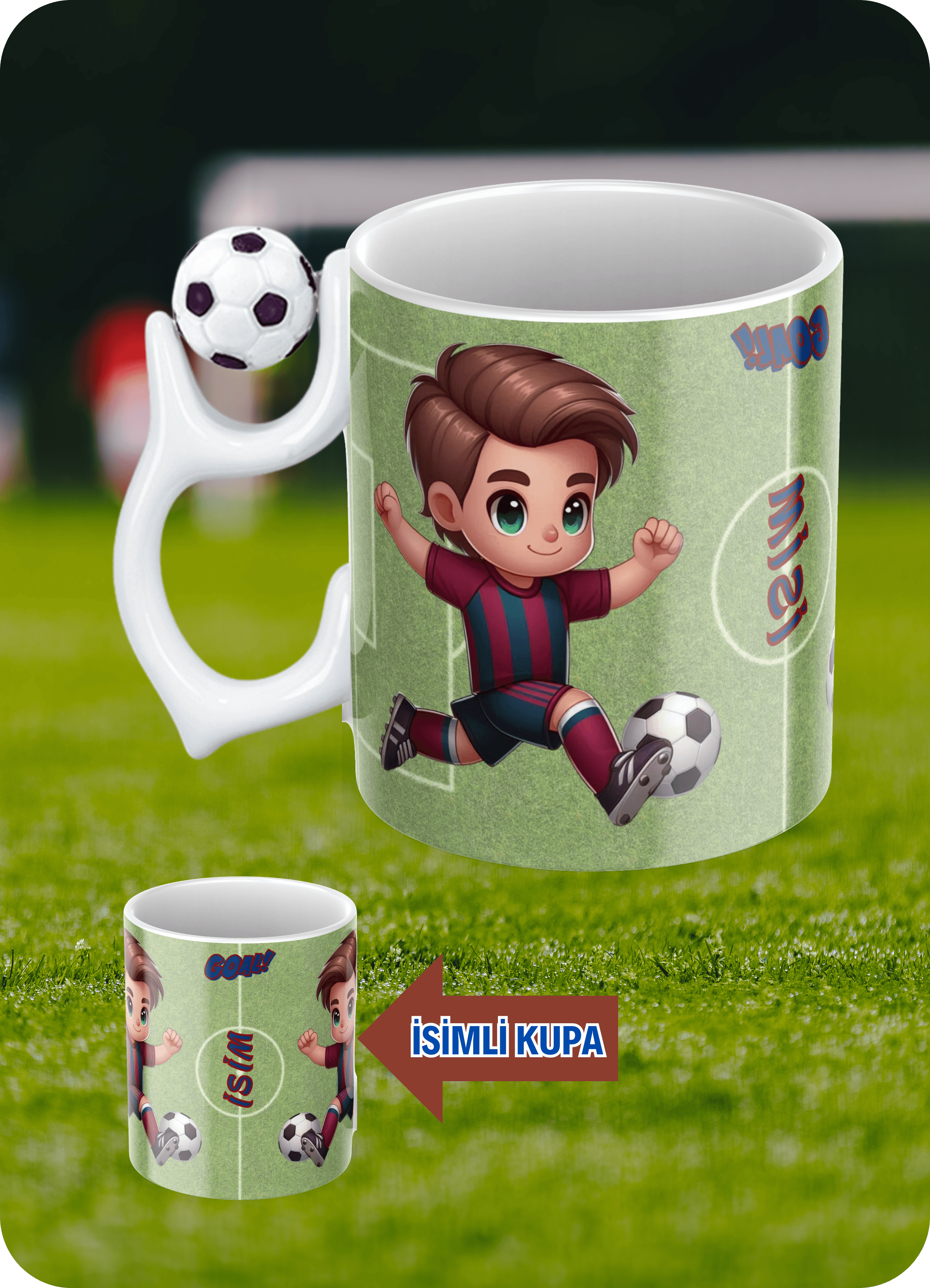 Futbol Toplu Bordo Mavili Formalı Futbolcu İsimli Taraftar Kupa Bardak Çay Kahve Fincanı