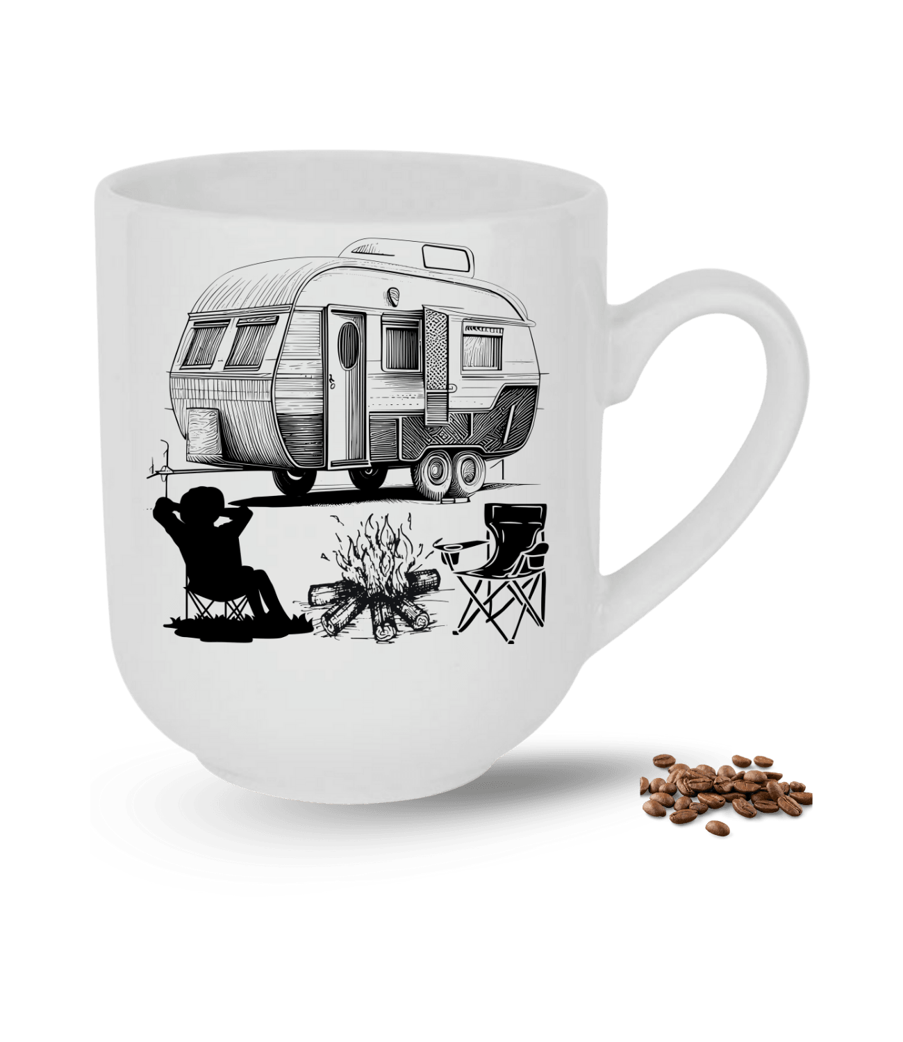 Camping Temalı Karavan Baskılı Elit Lüx Porselen Kupa Bardak