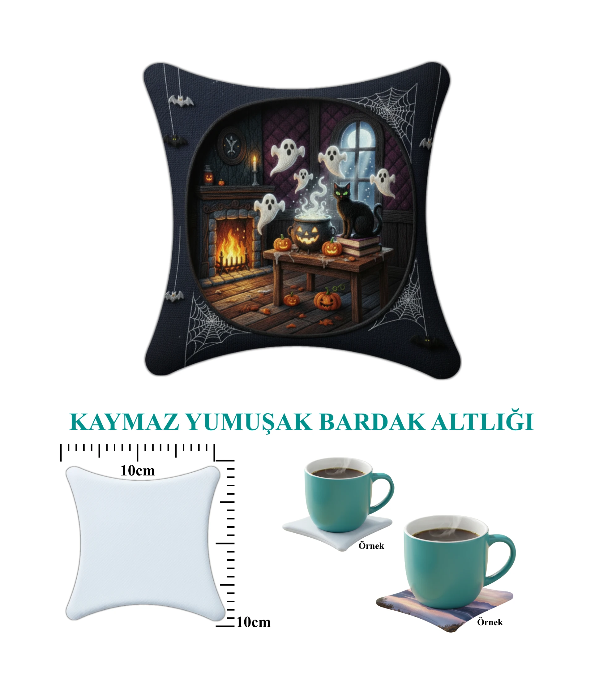Helloween Cadılar Bayramı Temalı Baskılı Kaymaz Bardak Altlığı