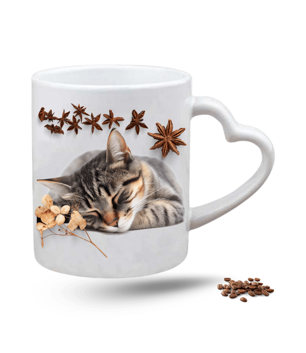 Uykucu Kedi Temalı Kedi Sever Baskılı Porselen Kalp Kulp Kupa Bardak