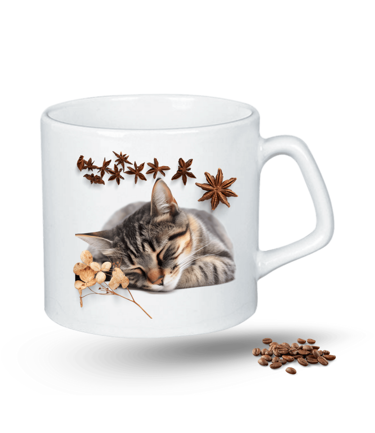 Uykucu Kedi Temalı Kedi Sever Baskılı Porselen Afilli Kupa Bardak