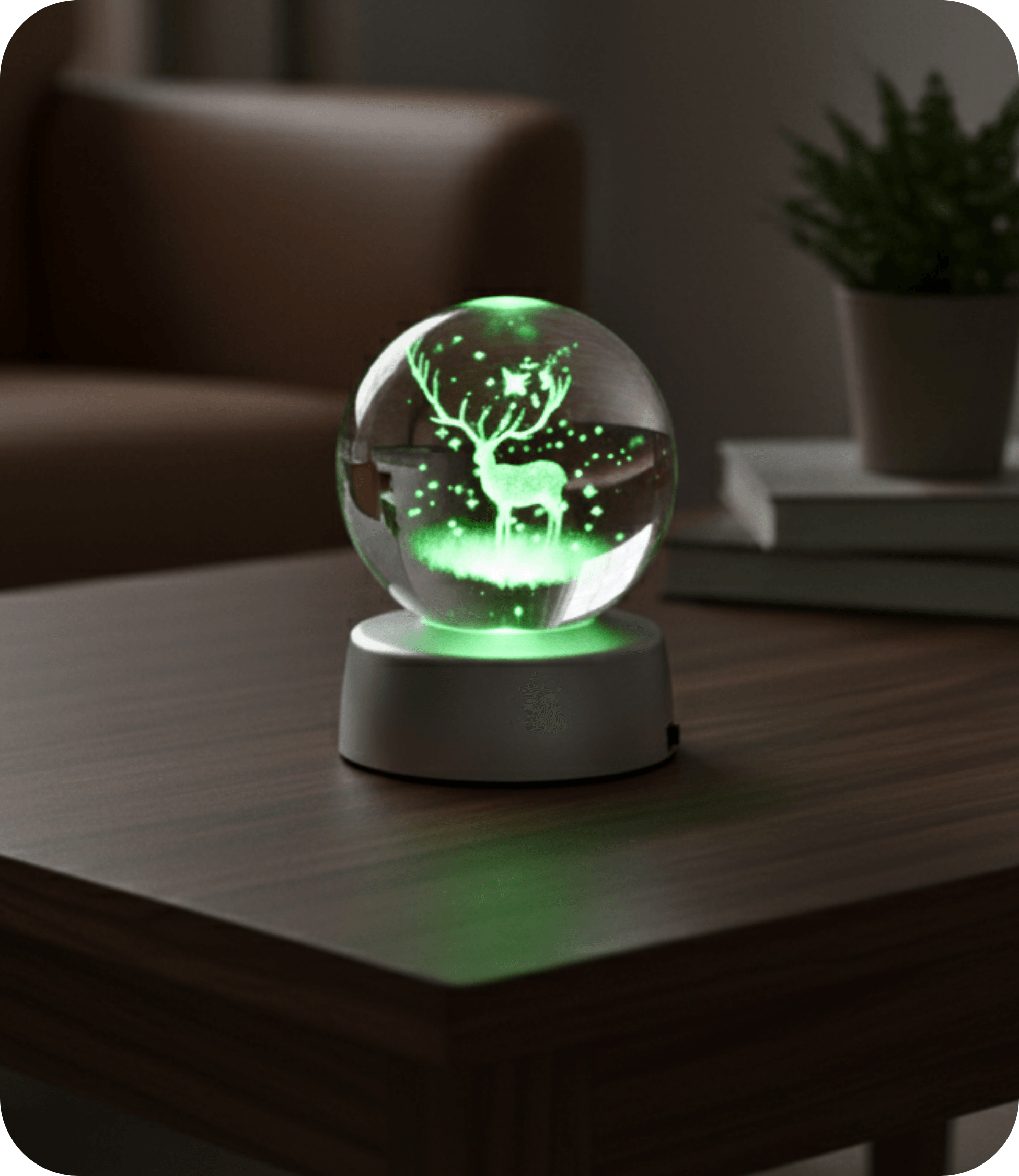 Cam Küre Rgb Işıklı Noel Geyik Temalı Renk Değiştiren Standlı Pilli