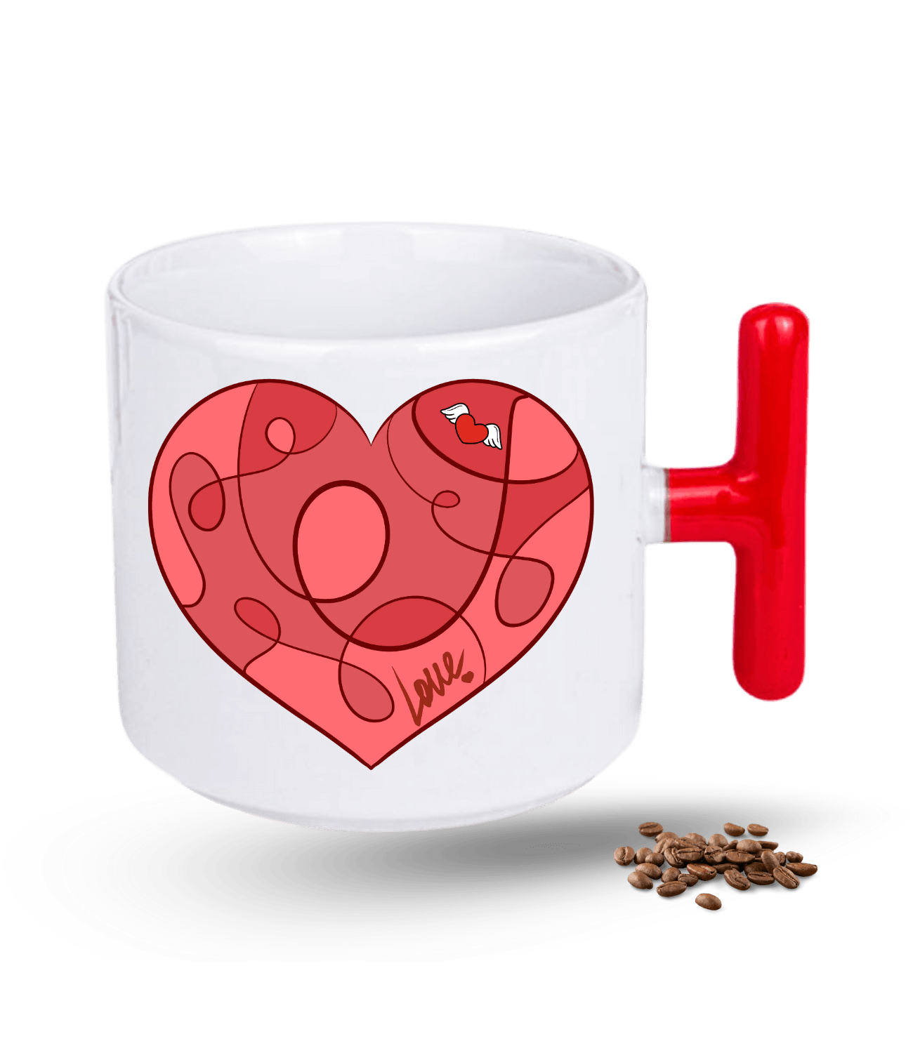 Aşk Temalı Kalpli Love Baskılı T Saplı Porselen Kupa Bardak
