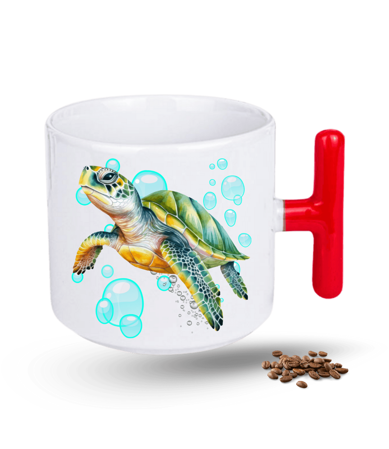 Caretta Su Kaplumbağa Baskılı T Saplı Porselen Kupa Bardak