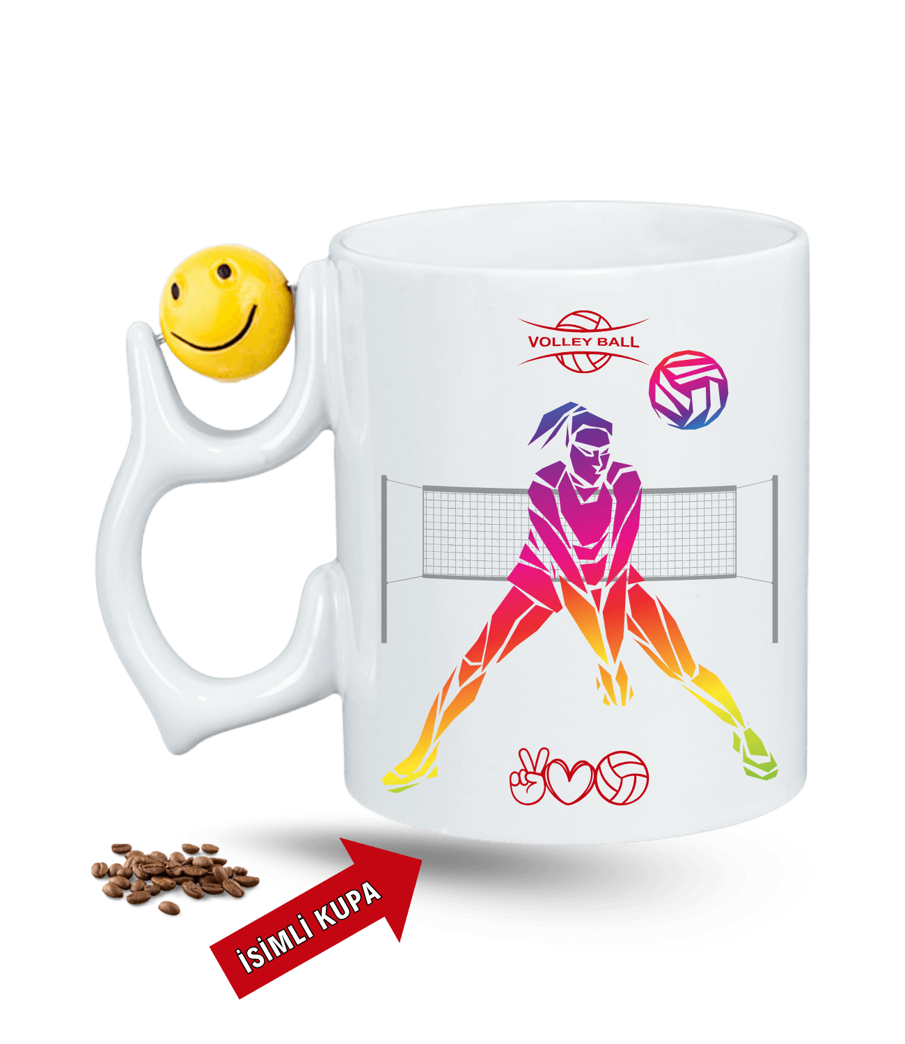 Voleybol Temalı Libero Pasör Kadın Oyunculu Baskılı Emoji Dönen Toplu Kupa Bardak Çay Kahve Fincanı