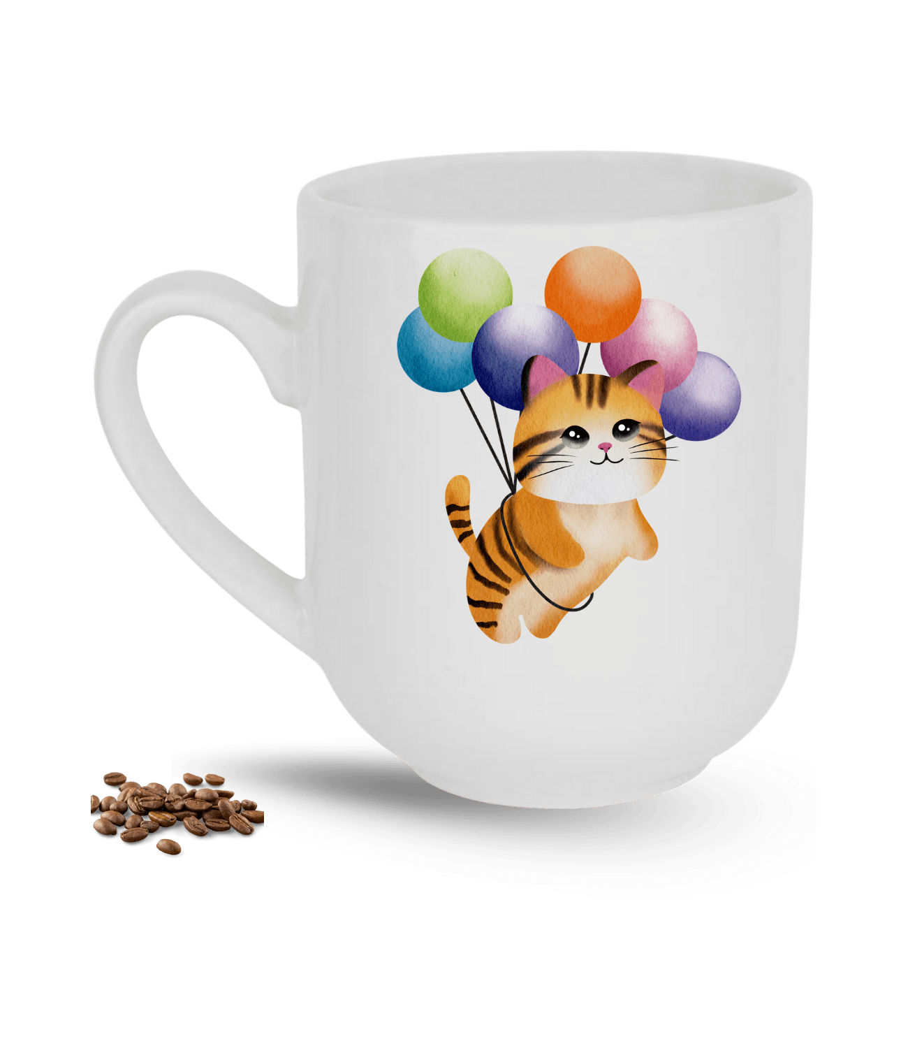 Balonlu Kedi Temalı Kedi Sever Baskılı Elit Lüx Porselen Kupa Bardak