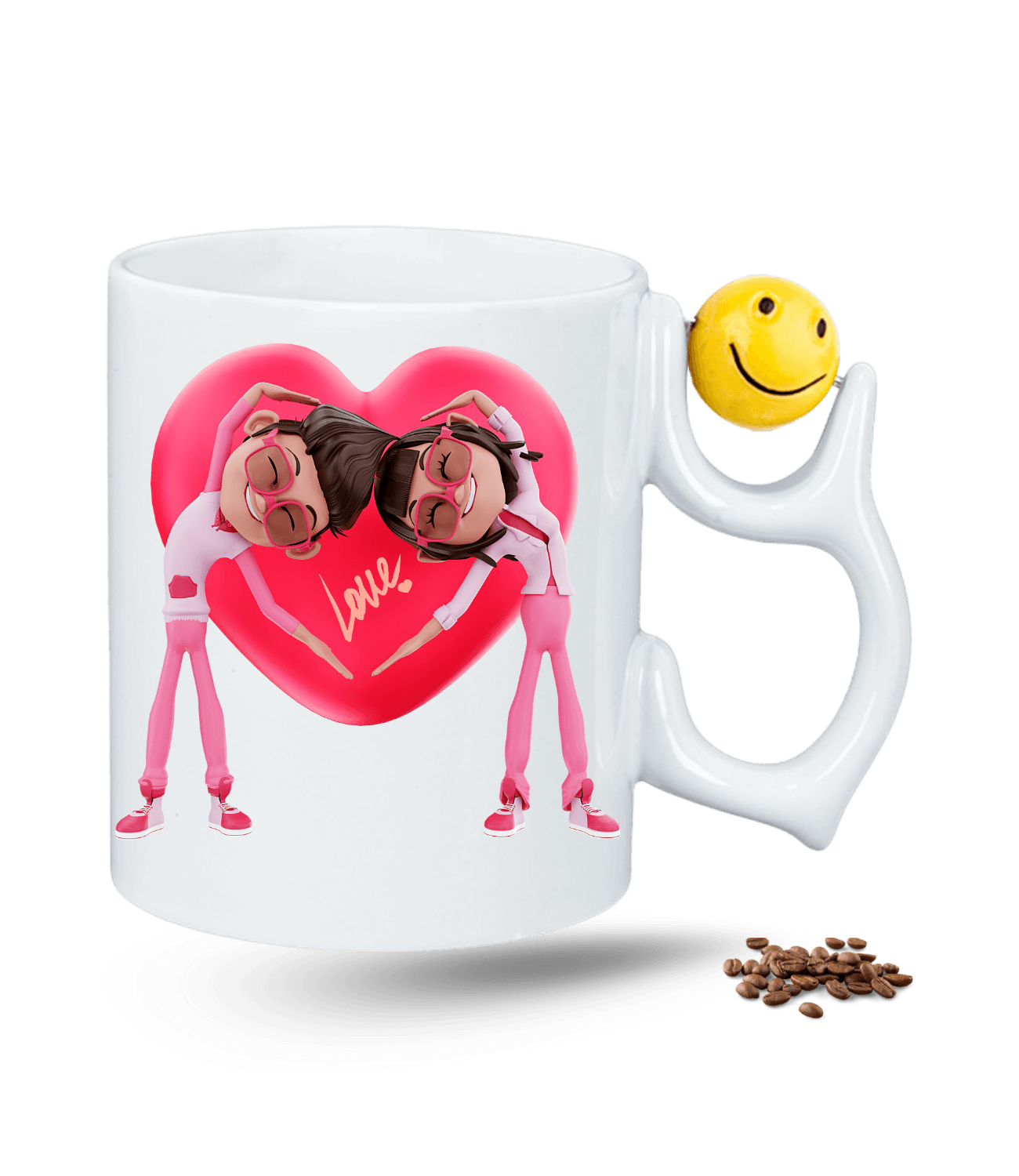 Sevgililer Love Kalp Baskılı Emoji Dönen Toplu Kupa Bardak Çay Kahve Fincanı