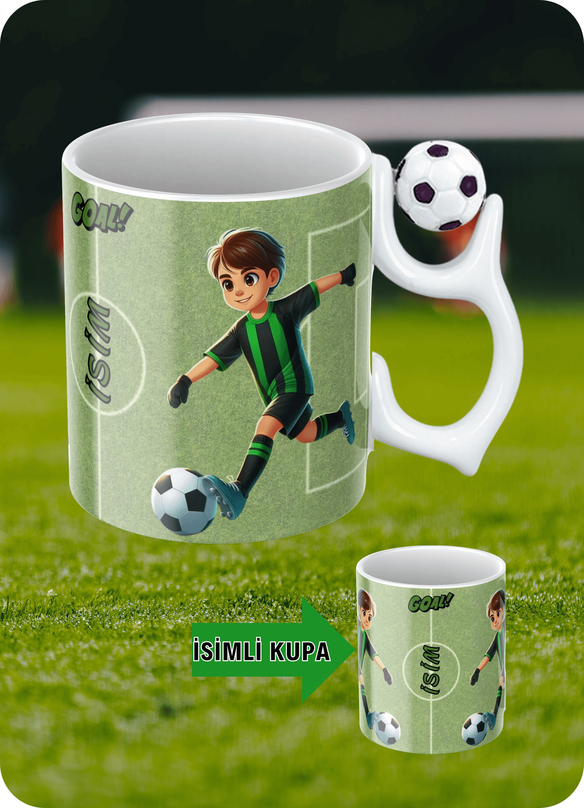 Futbol Toplu Yeşil Siyahlı Formalı Futbolcu İsimli Taraftar Kupa Bardak Çay Kahve Fincanı