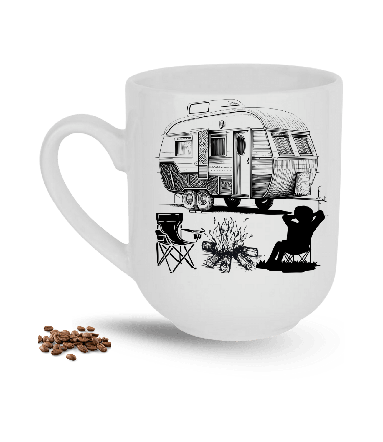 Camping Temalı Karavan Baskılı Elit Lüx Porselen Kupa Bardak