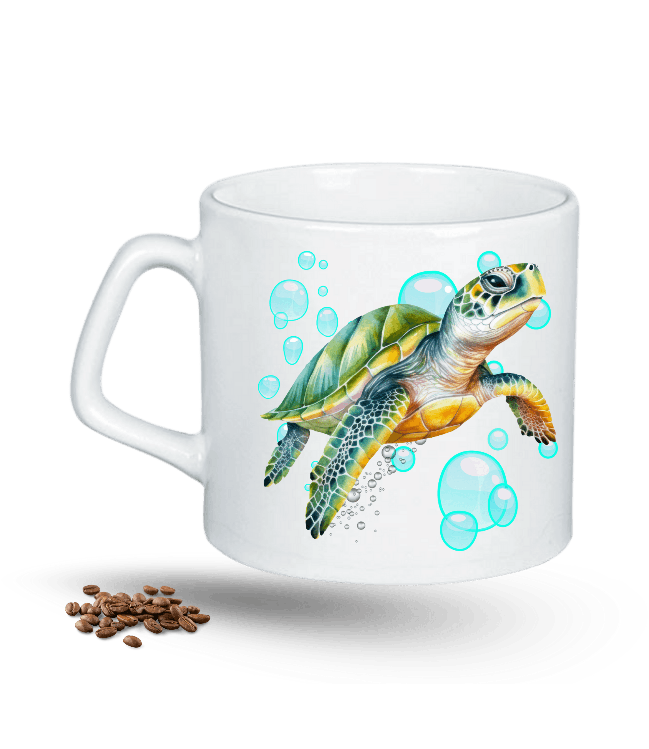 Caretta Su Kaplumbağa Baskılı Porselen Afilli Kupa Bardak