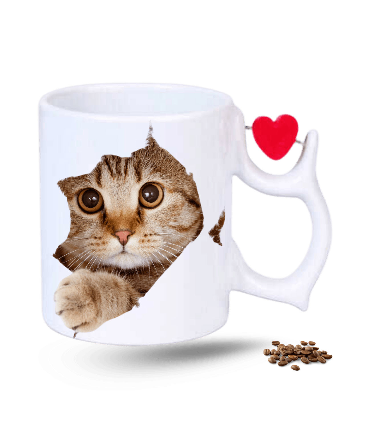 Tekir Kedi Temalı Kedi Sever Baskılı Porselen Dönen Kalp Figürlü Kupa Bardak