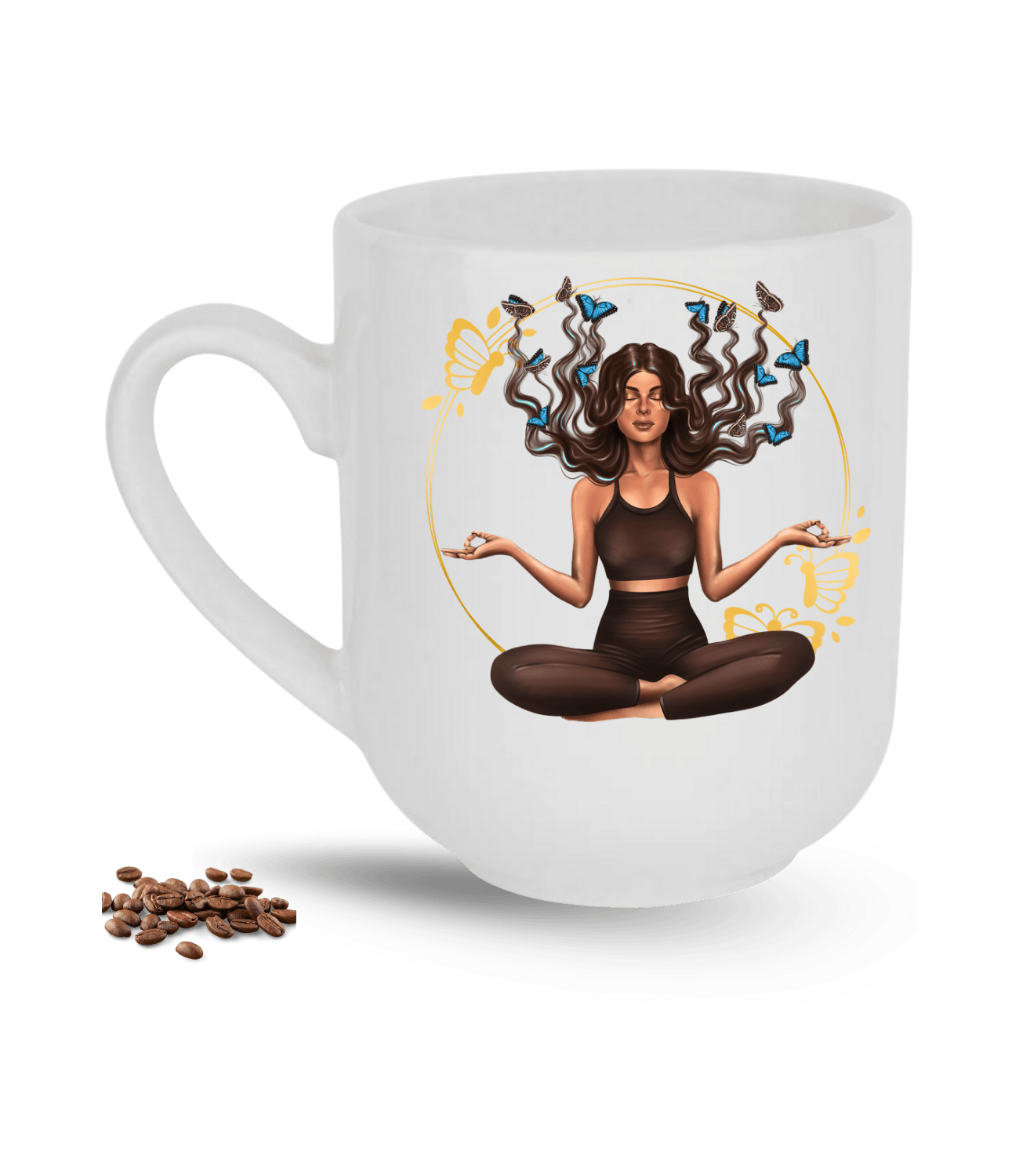 Yoga Temalı Kelebek Saçlı Kız Baskılı Elit Lüx Porselen Kupa Bardak