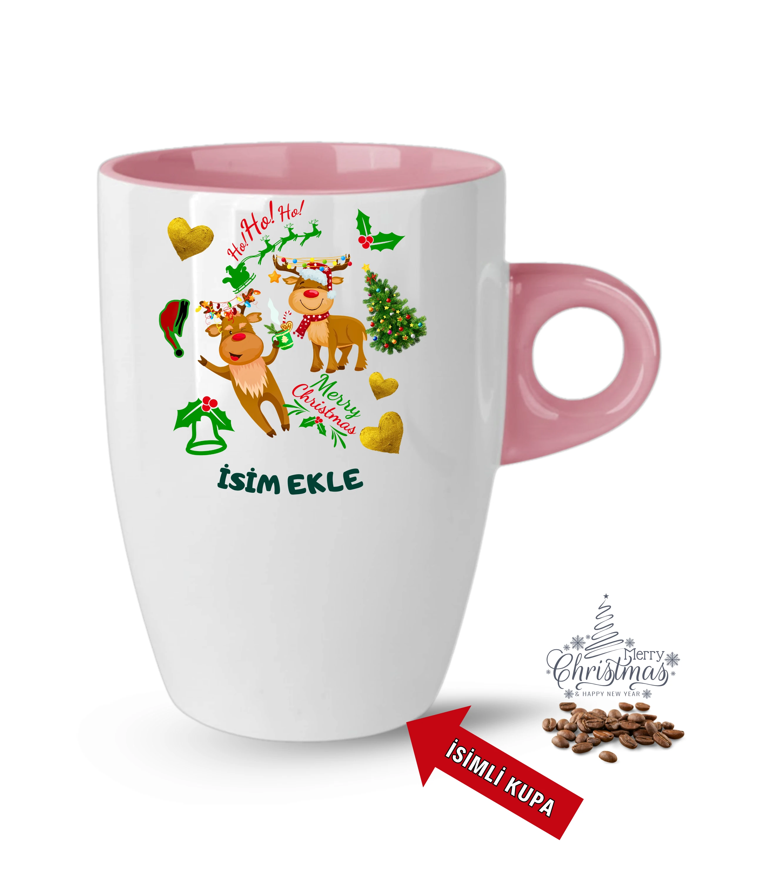 Yılbaşı Hediyesi Noel Kurabiyeleri İsimli Baskılı Porselen Latte Kupa Bardak