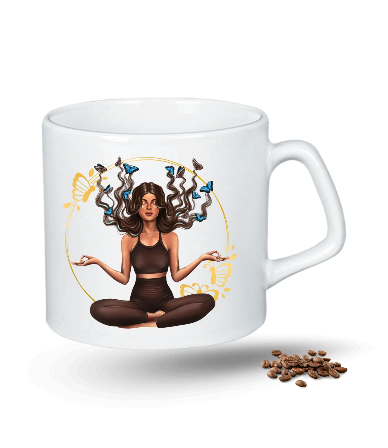 Yoga Temalı Kelebek Saçlı Kız Baskılı Porselen Afilli Kupa Bardak