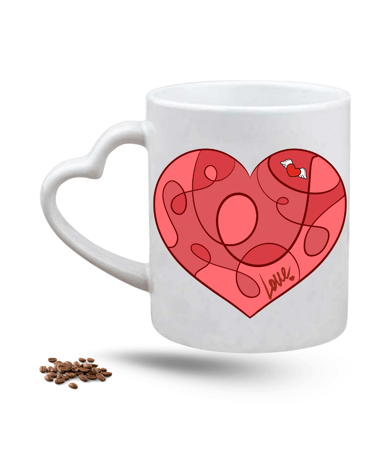 Aşk Temalı Kalpli Love Baskılı Porselen Kalp Kulp Kupa Bardak