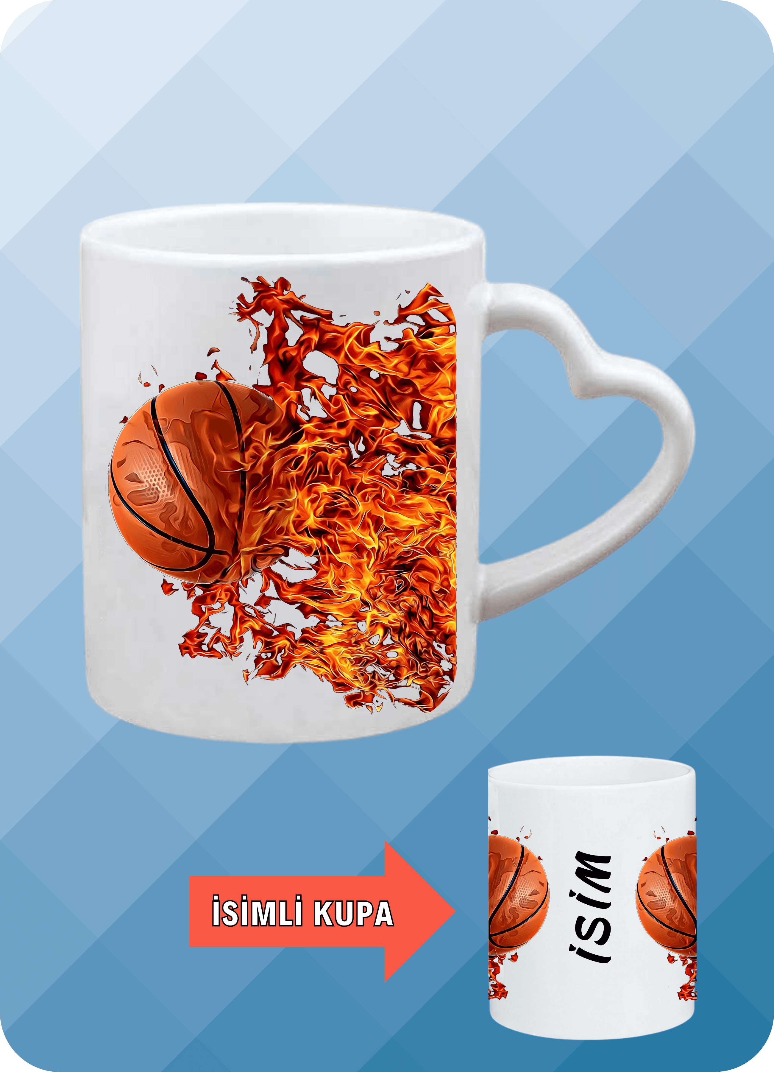 Basketbol Temalı Basket Sever Kalp Kulplu Kupa Bardak Çay Kahve Fincanı-2