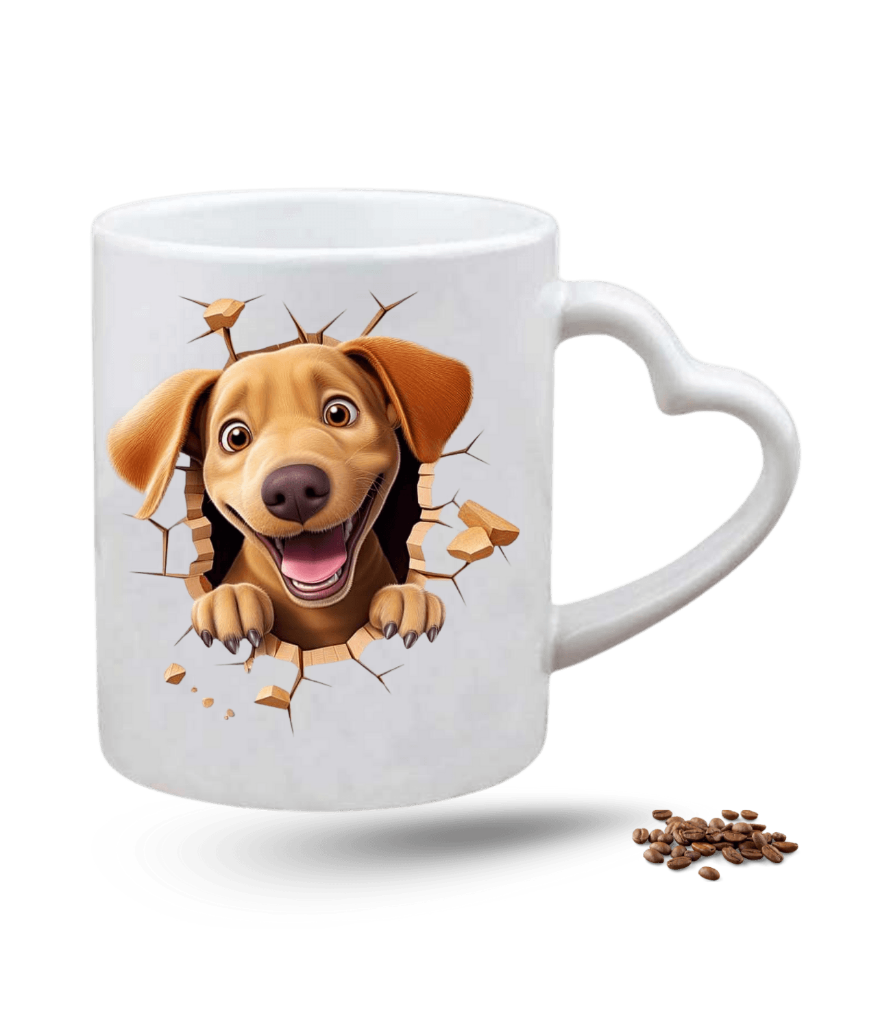 Sevimli Köpek Temalı Köpek Sever Baskılı Porselen Kalp Kulp Kupa Bardak