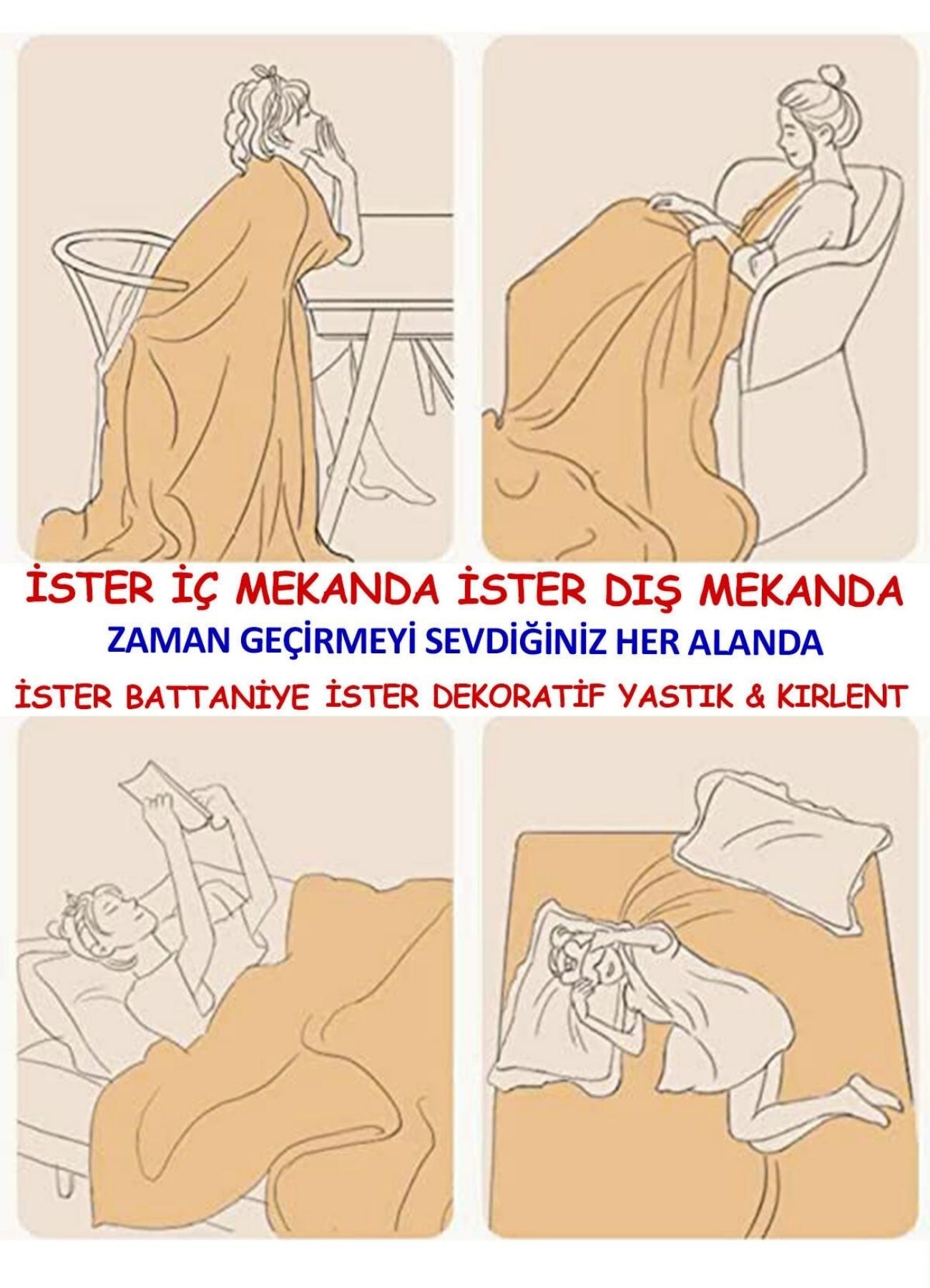 Kampta Eğlence Temalı Tv Battaniyeli Opsiyonel Dekoratif Yastık Kırlent 2 in 1 Battaniye