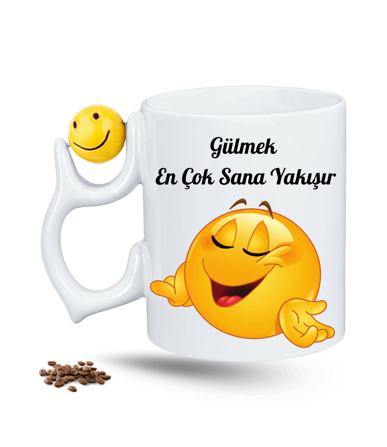 Gülmek Sana Çok Yakışır Baskılı Emoji Dönen Toplu Kupa Bardak Çay Kahve Fincanı