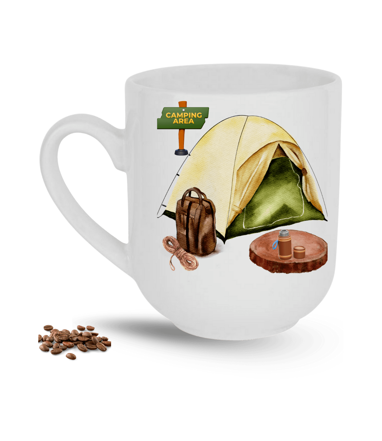 Camping Temalı Kamp Çadırı Baskılı Elit Lüx Porselen Kupa Bardak