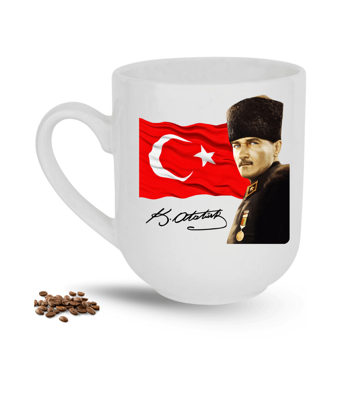 Atatürk İmza Temalı Bayrak Baskılı Elit Lüx Porselen Kupa Bardak