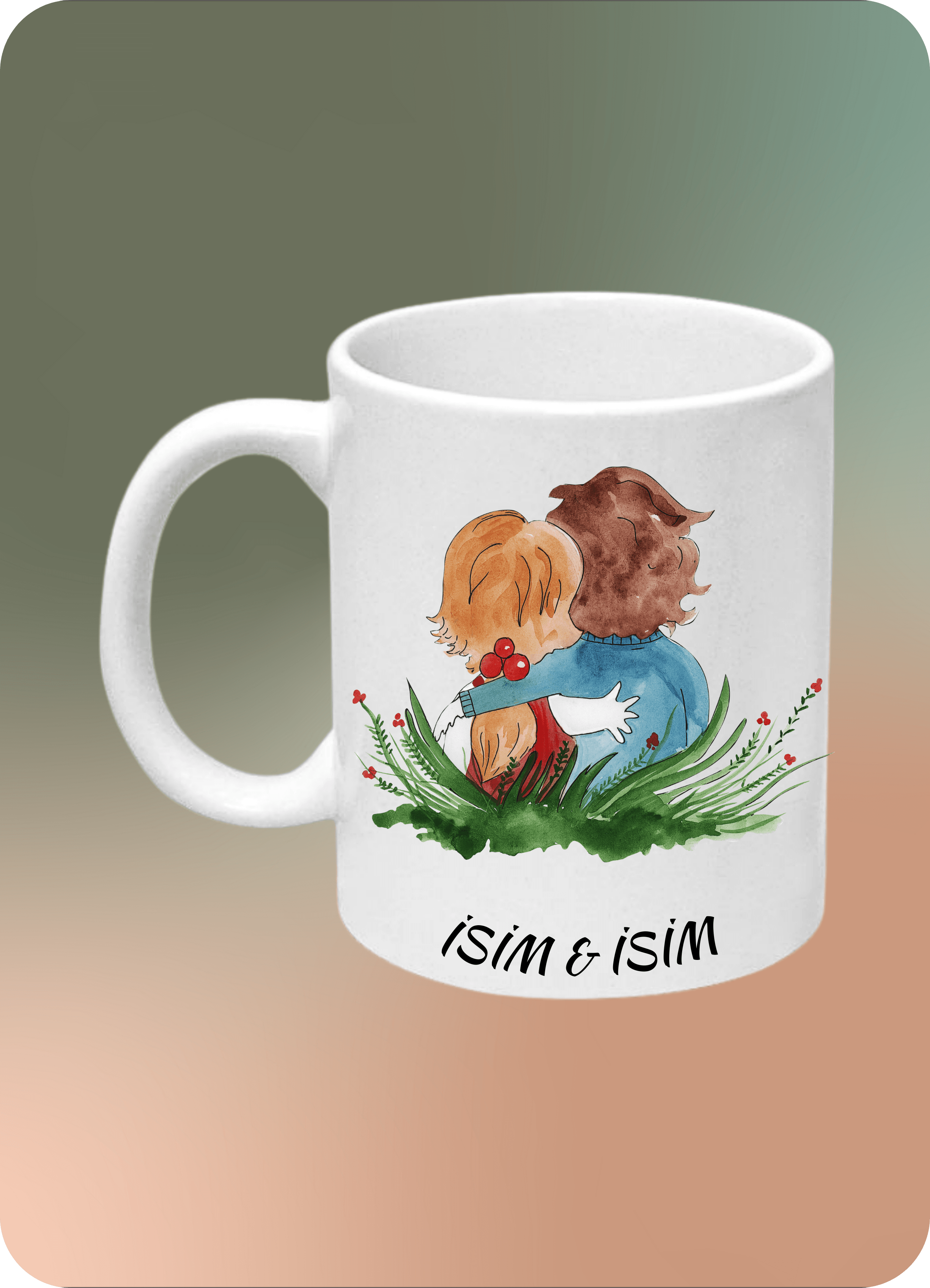 Romantik Sevgili Çift Baskılı İsimli Kupa Bardak Çay Kahve Fincanı