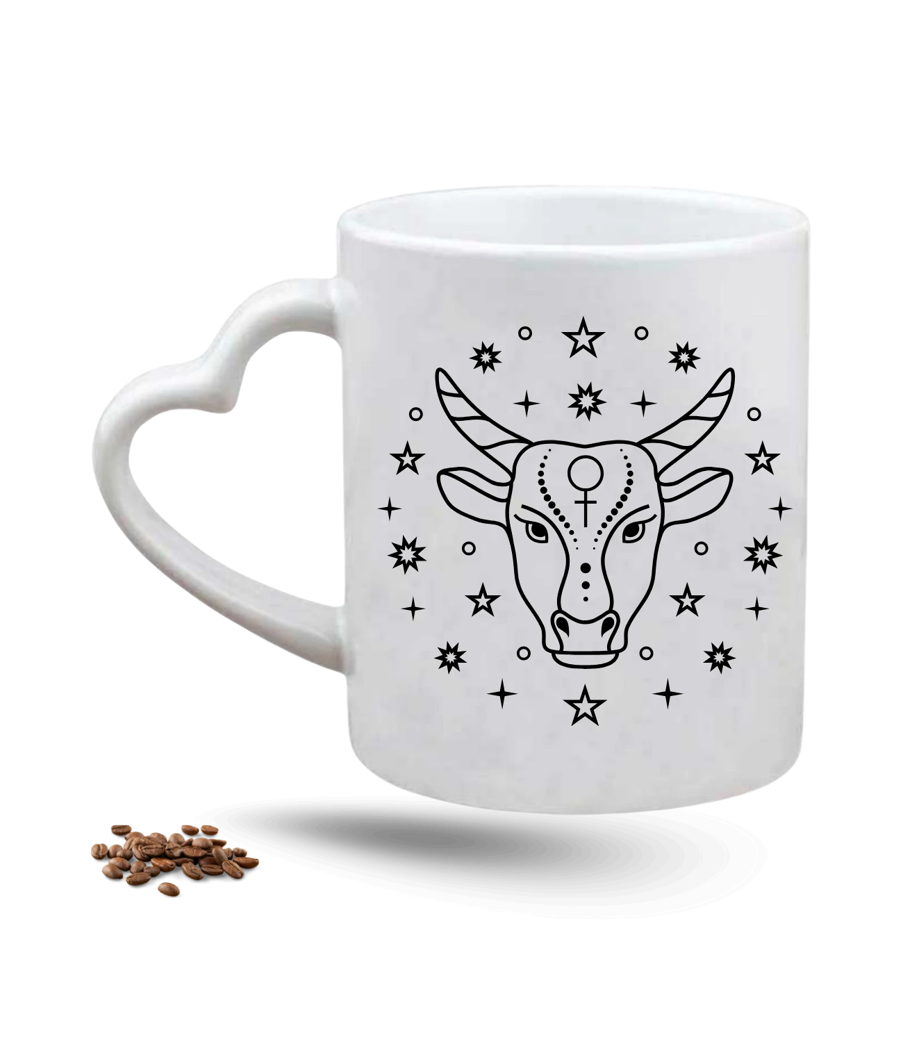 Boğa Burcu Zodyak Baskılı Porselen Kalp Kulp Kupa Bardak