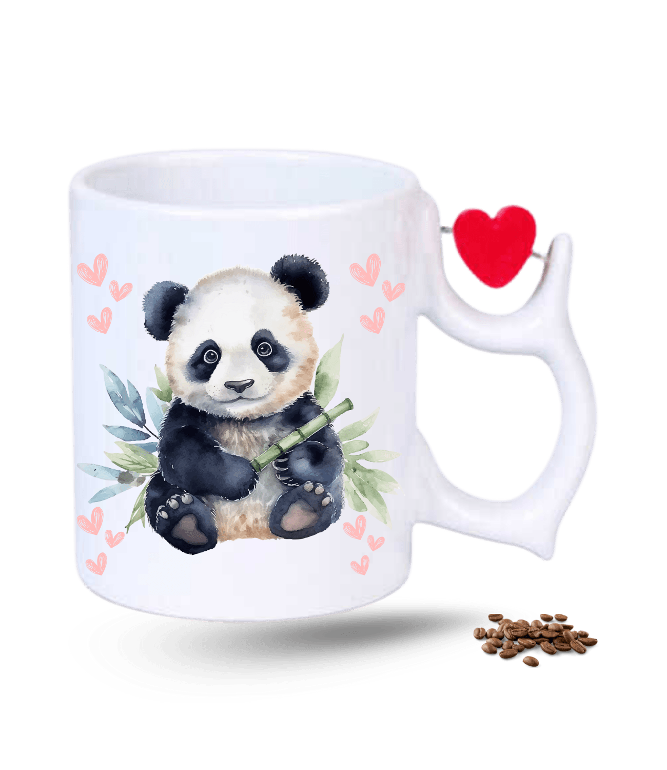 Sevimli Panda Baskılı Porselen Dönen Kalp Figürlü Kupa Bardak