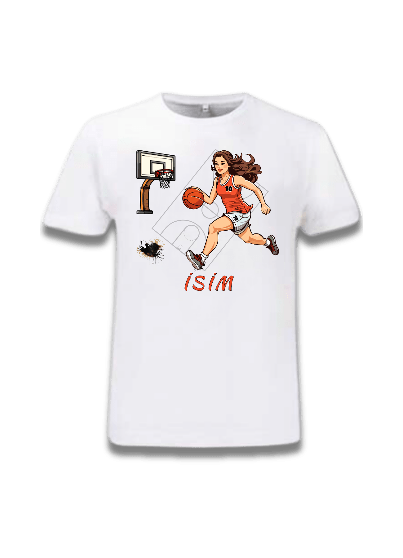 Basketbol Temalı İsimli Kadın Basketbol Oyunculu Baskılı Tişört-1