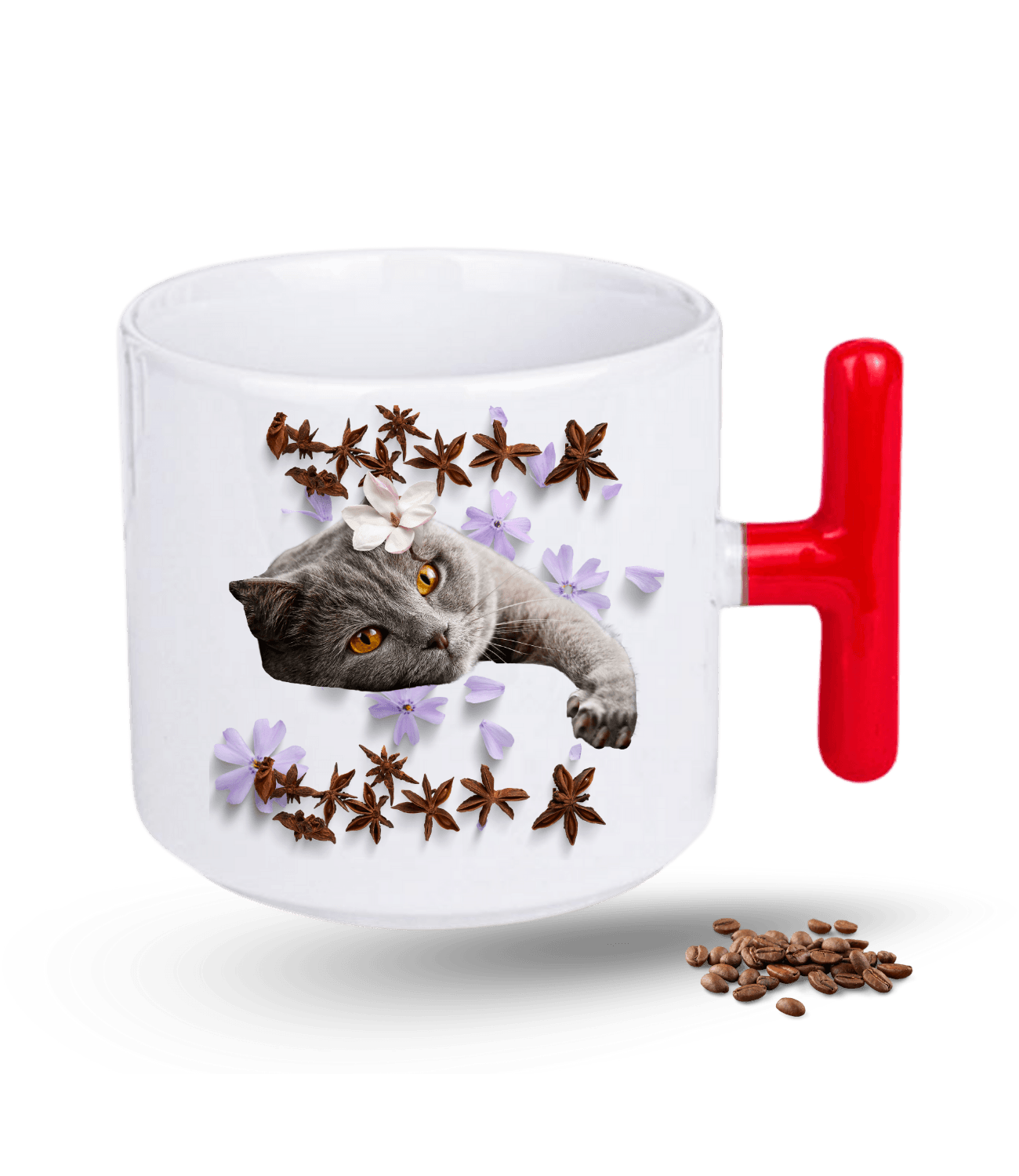 Sevimli Kedi Temalı Kedi Sever Baskılı T Saplı Porselen Kupa Bardak