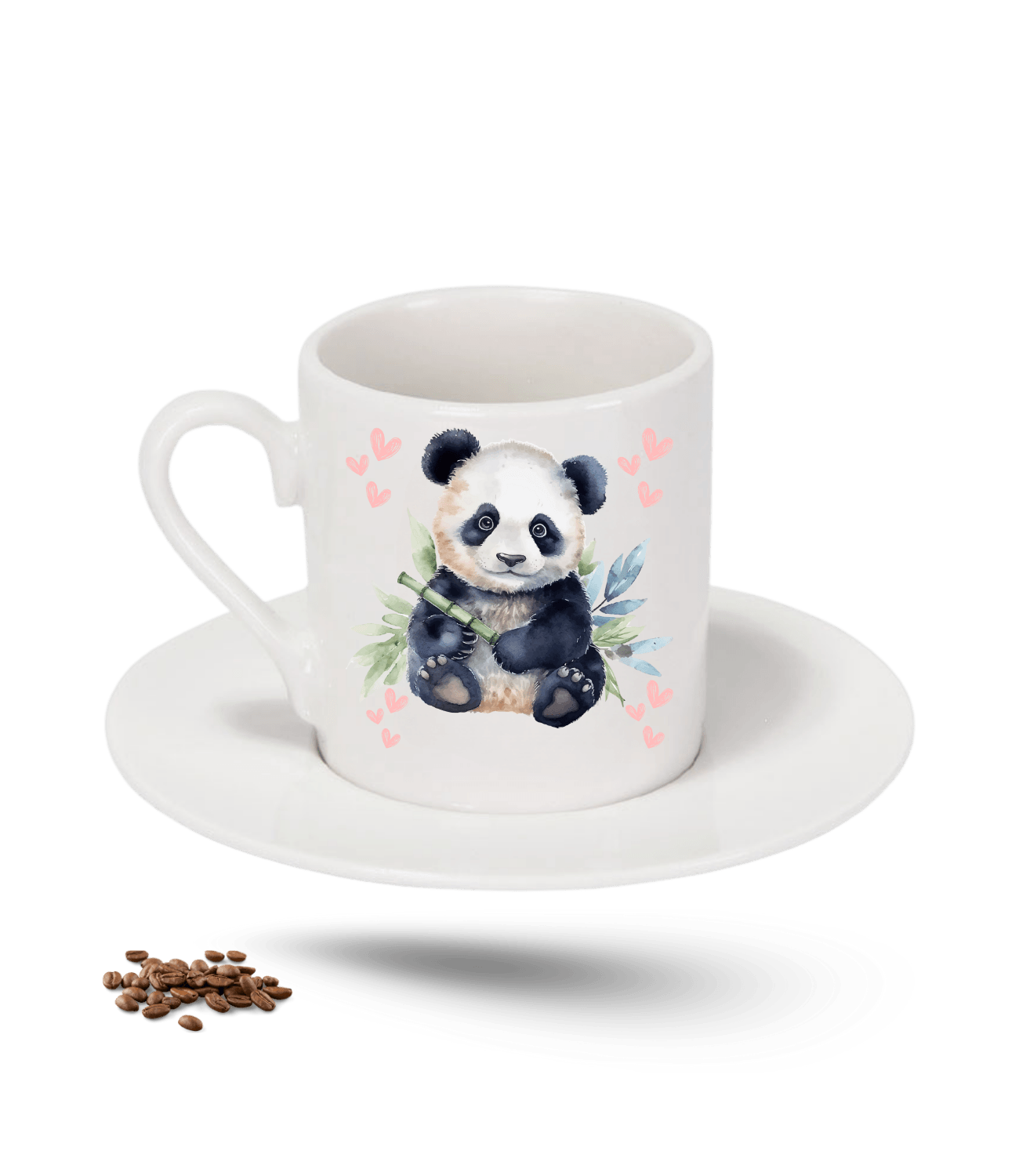 Sevimli Panda Baskılı Porselen Türk Kahvesi Fincanı Tekli