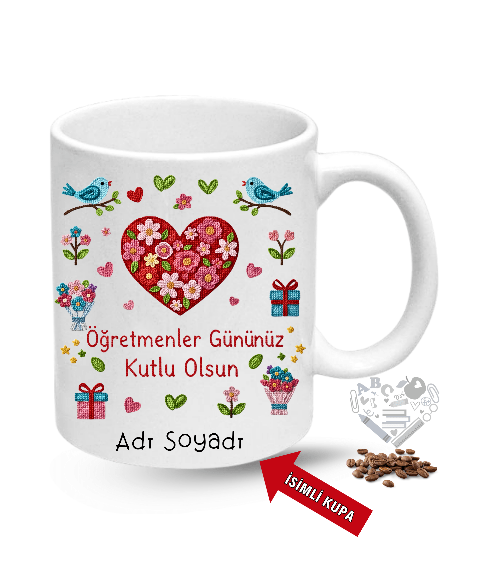 Öğretmenler Günü Hediyesi İsimli Baskılı Porselen Kupa Bardak -2