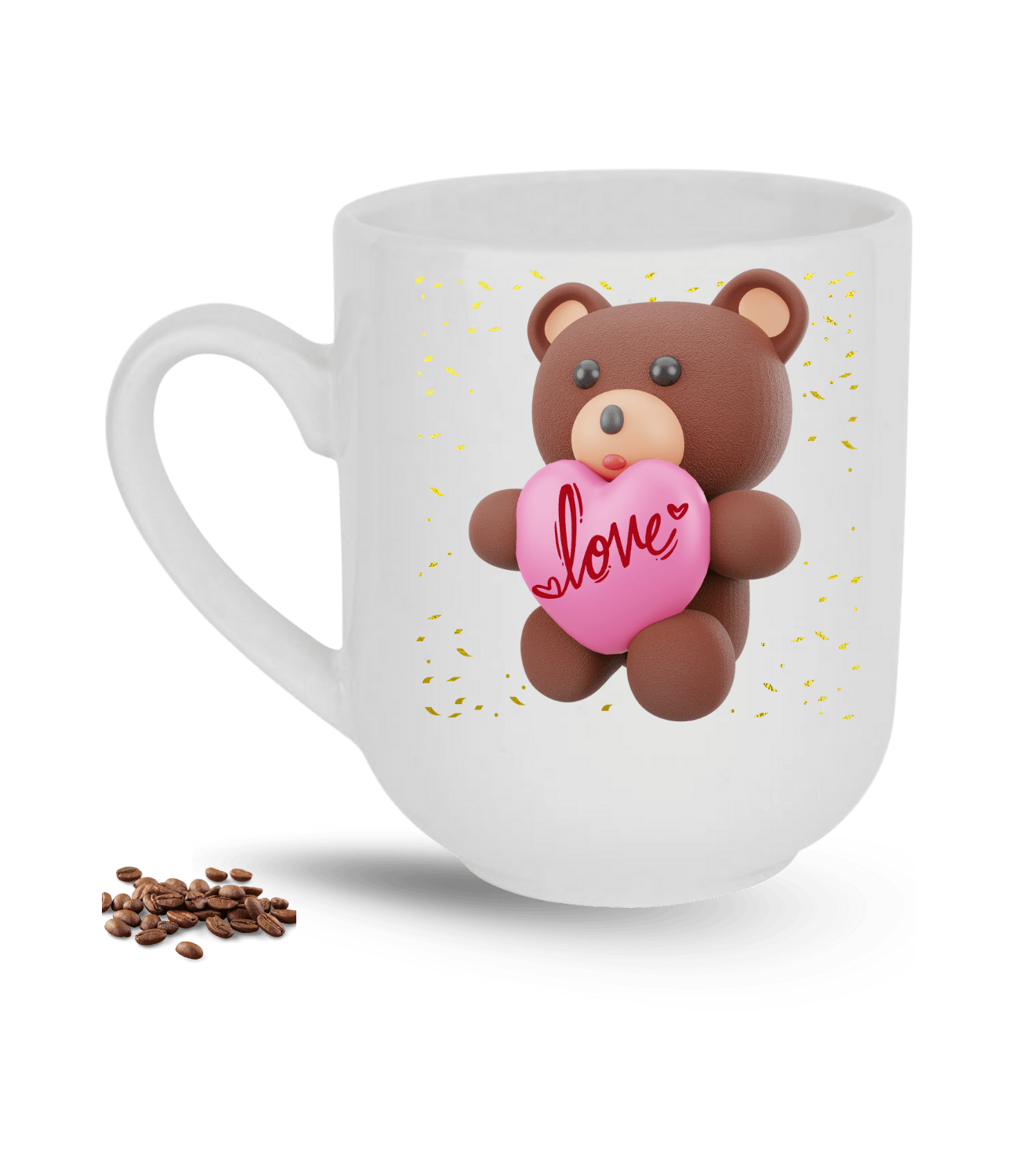 Aşk Temalı Love Ayıcık Baskılı Elit Lüx Porselen Kupa Bardak