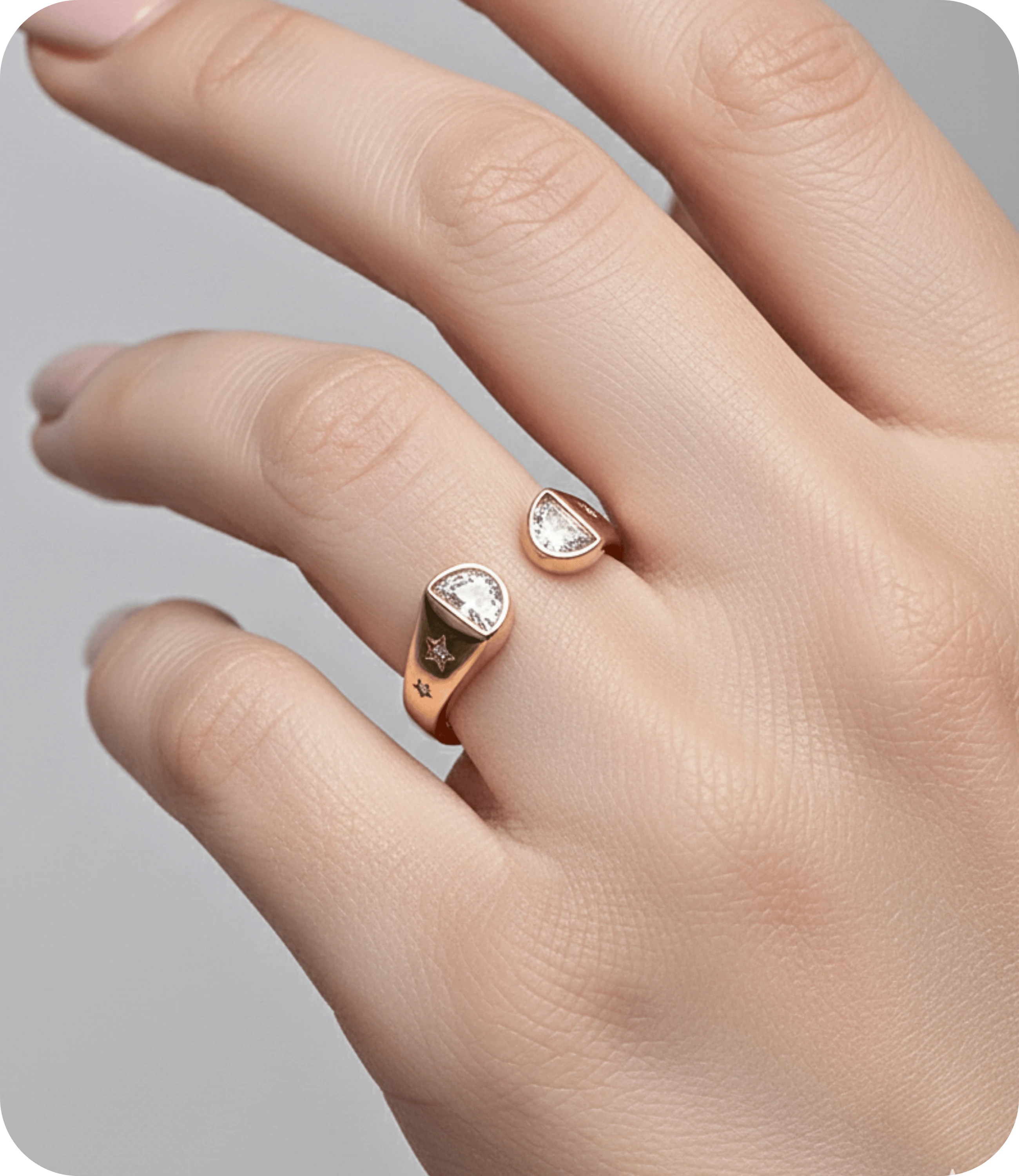 Yıldız Detaylı Rose Altın Kaplama Ayarlanabilir Yüzük Xuping