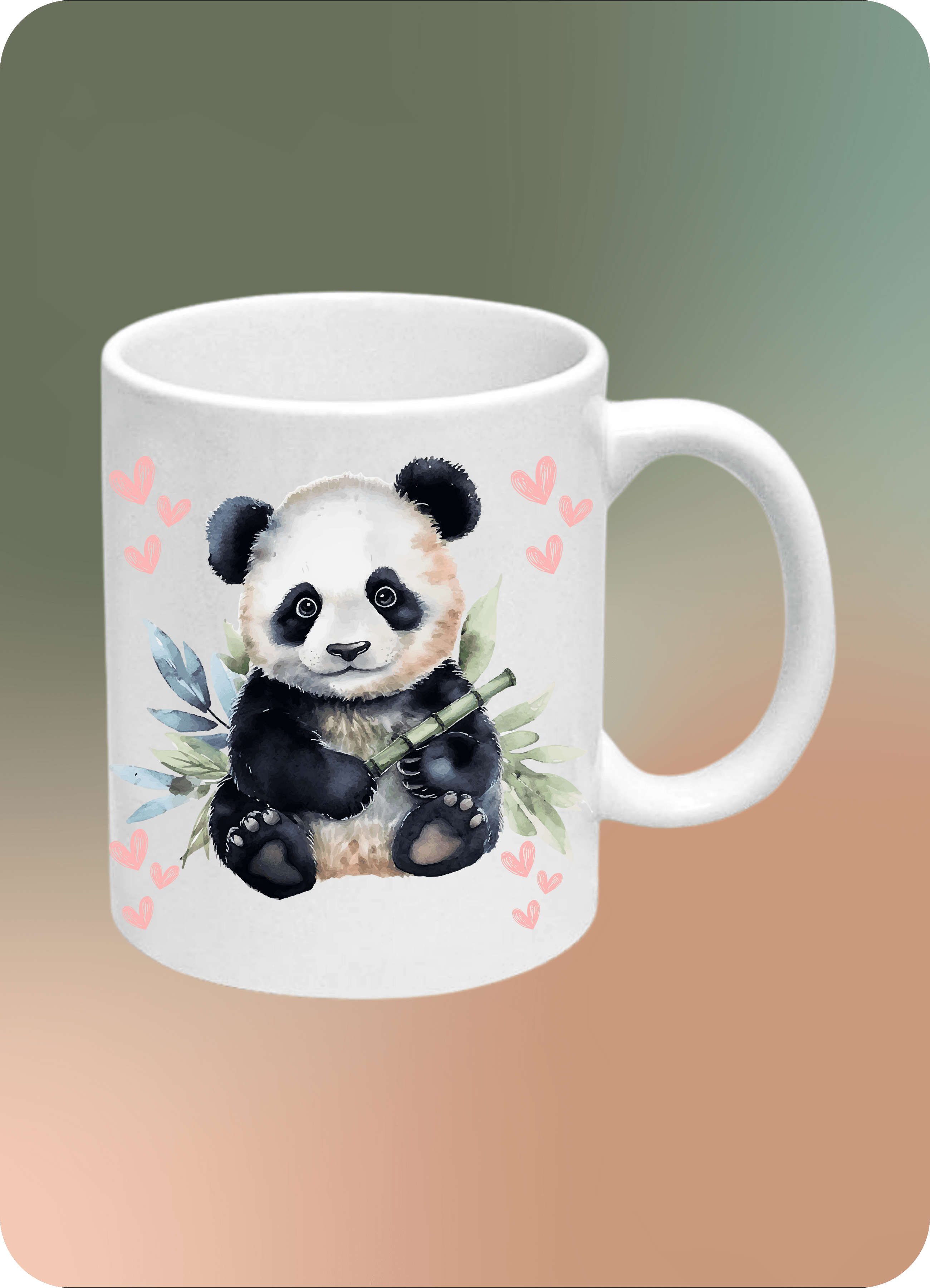 Kalpli Sevgili Panda Baskılı Kupa Bardak Çay Kahve Fincanı