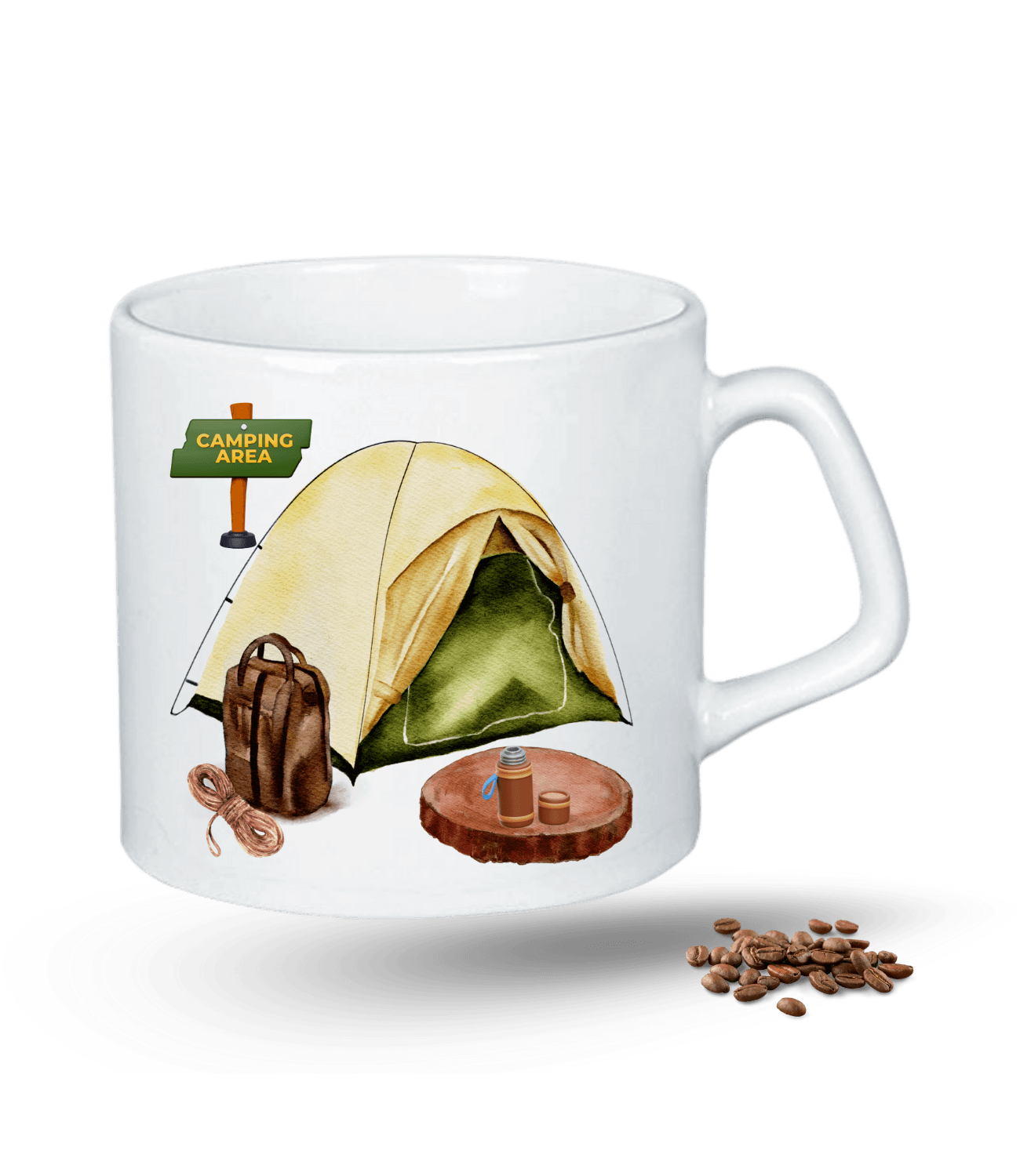 Camping Temalı Kamp Çadırı Baskılı Porselen Afilli Kupa Bardak